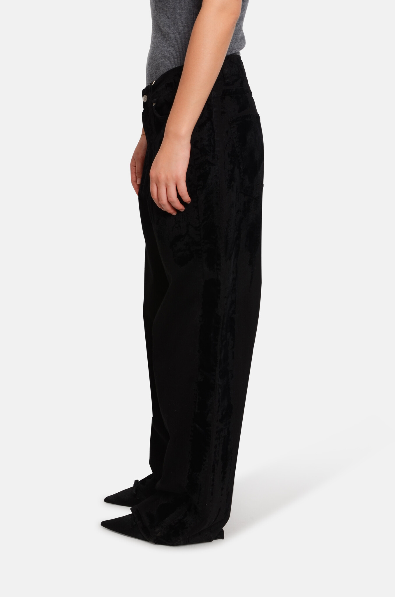 Aram Baggy Pants Velvet Washed Black-3