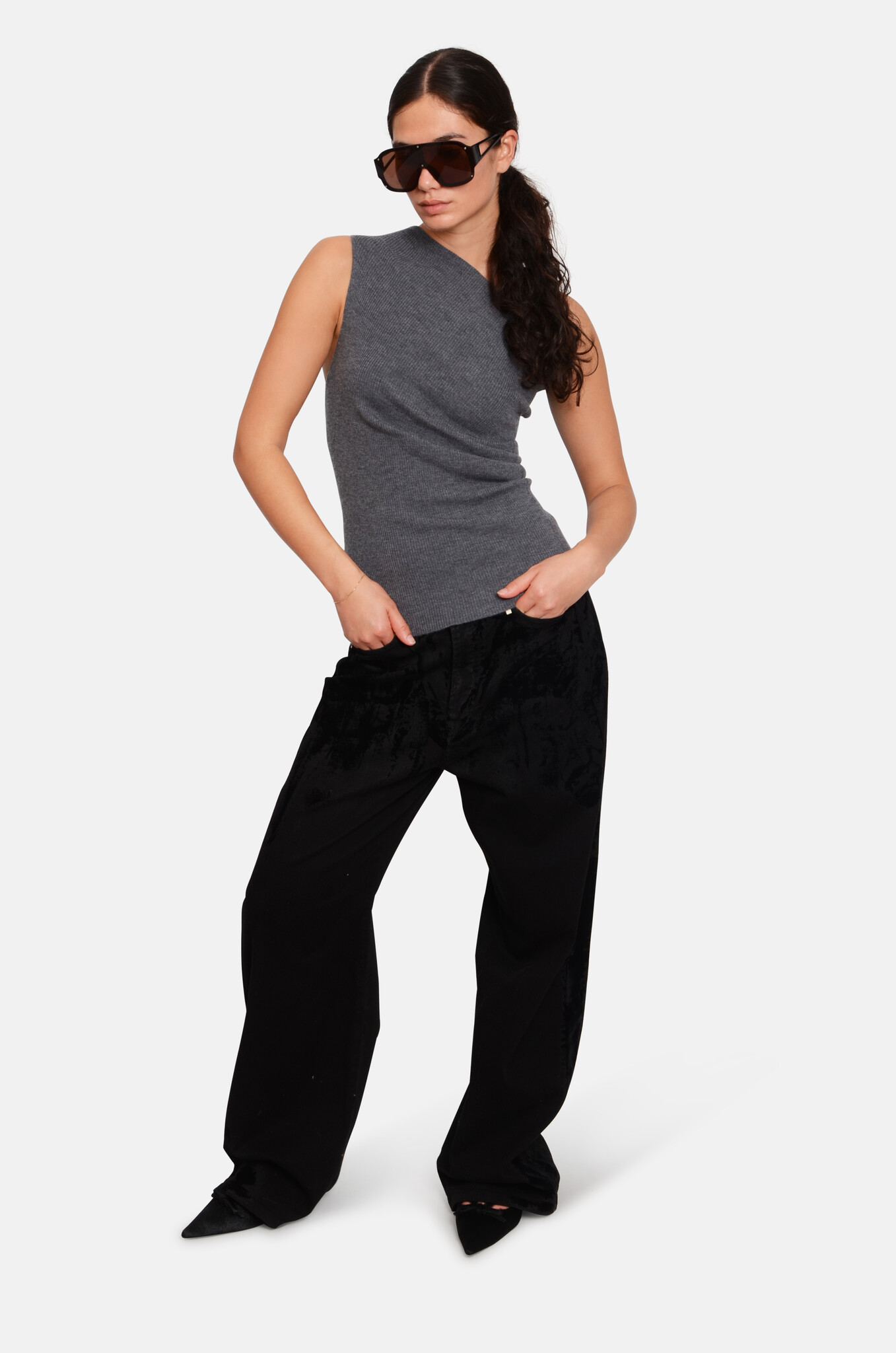 Roxy Cashmere Top in Grey Melange-2