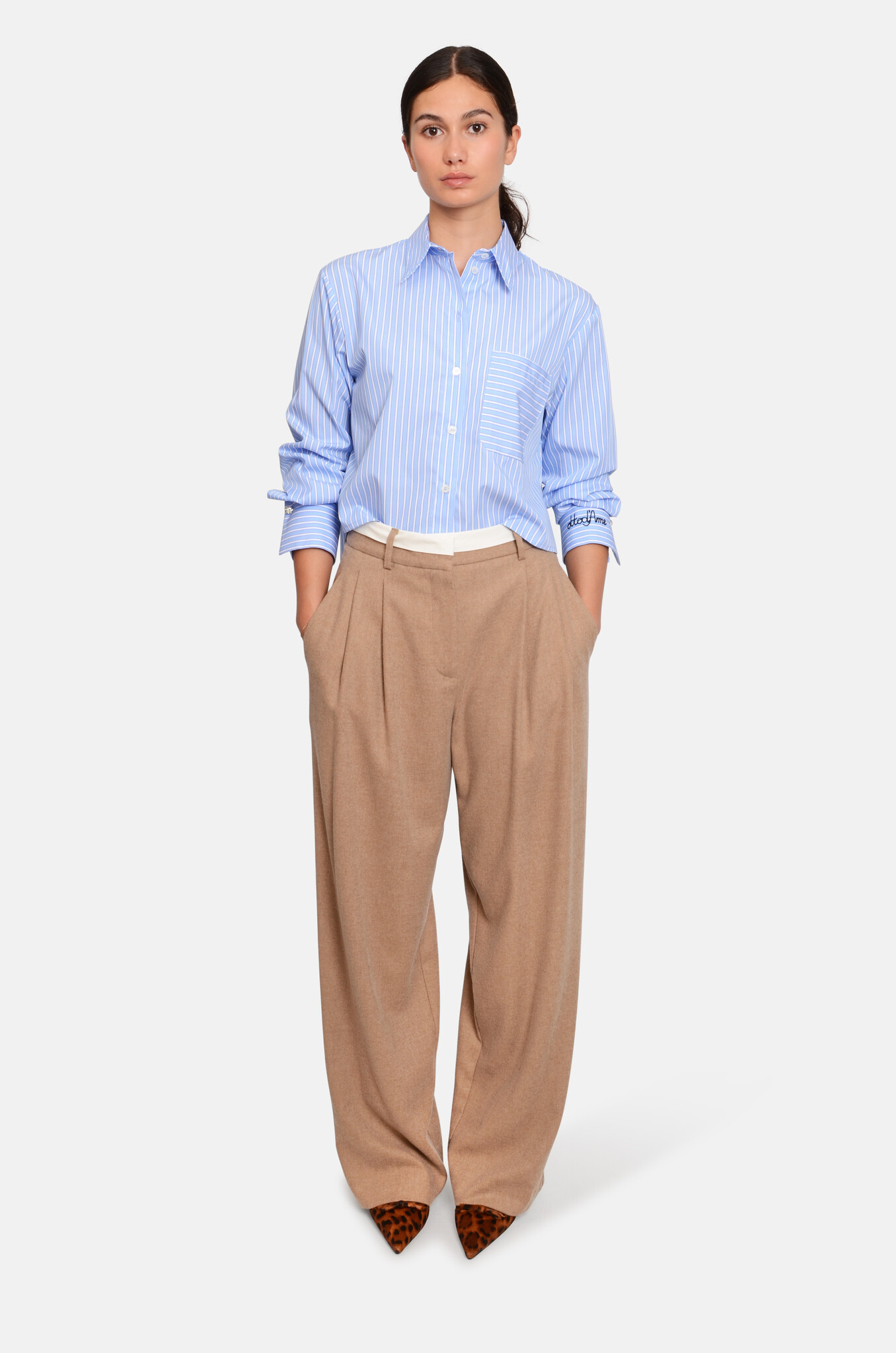 Pleated Wool Trousers in Sesamo-2