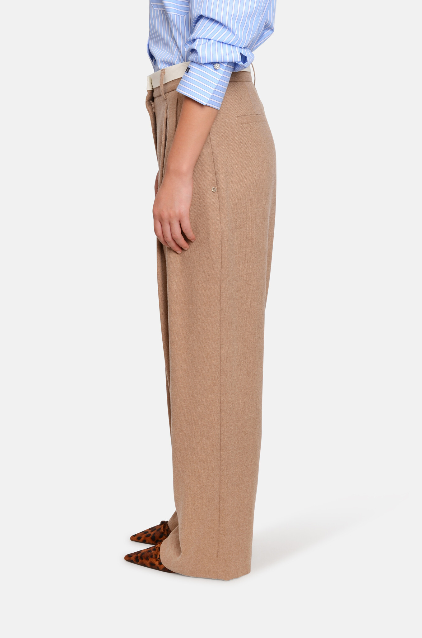 Pleated Wool Trousers in Sesamo-3