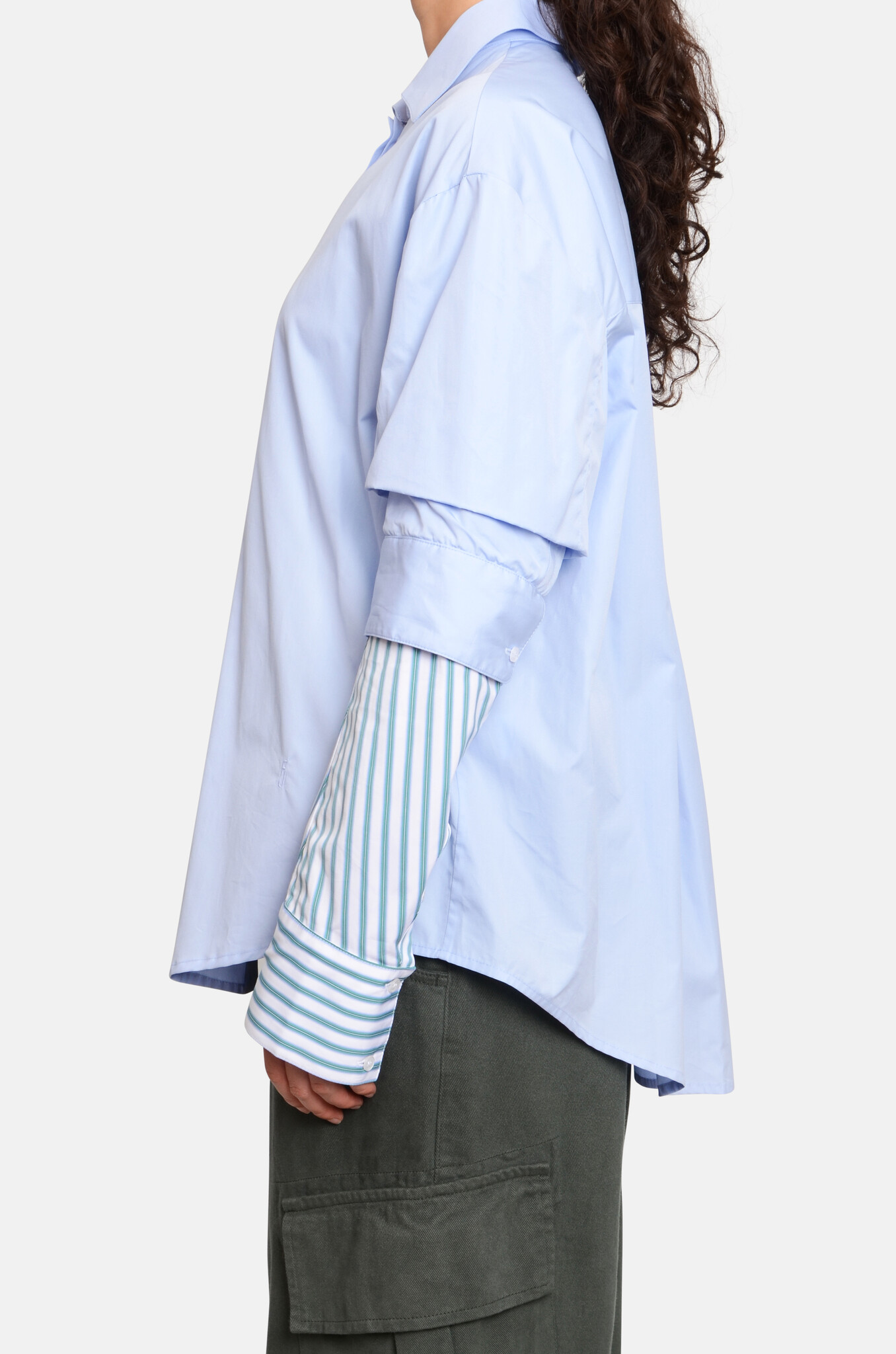Cosmo Shirt in Light Blue Green Stripes-3