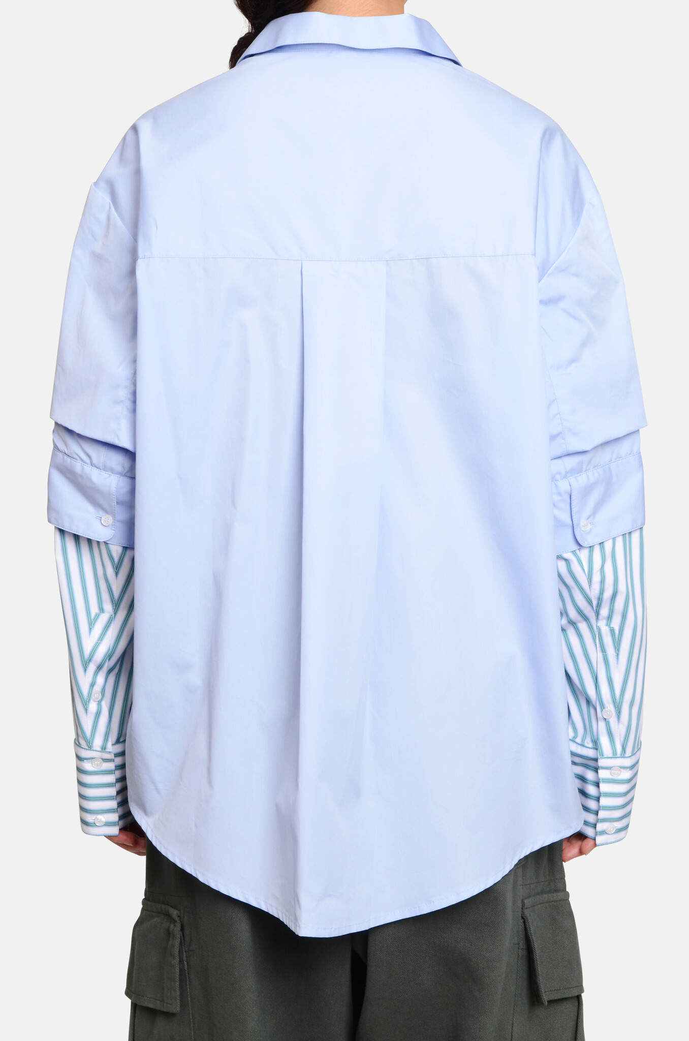 Cosmo Shirt in Light Blue Green Stripes-4