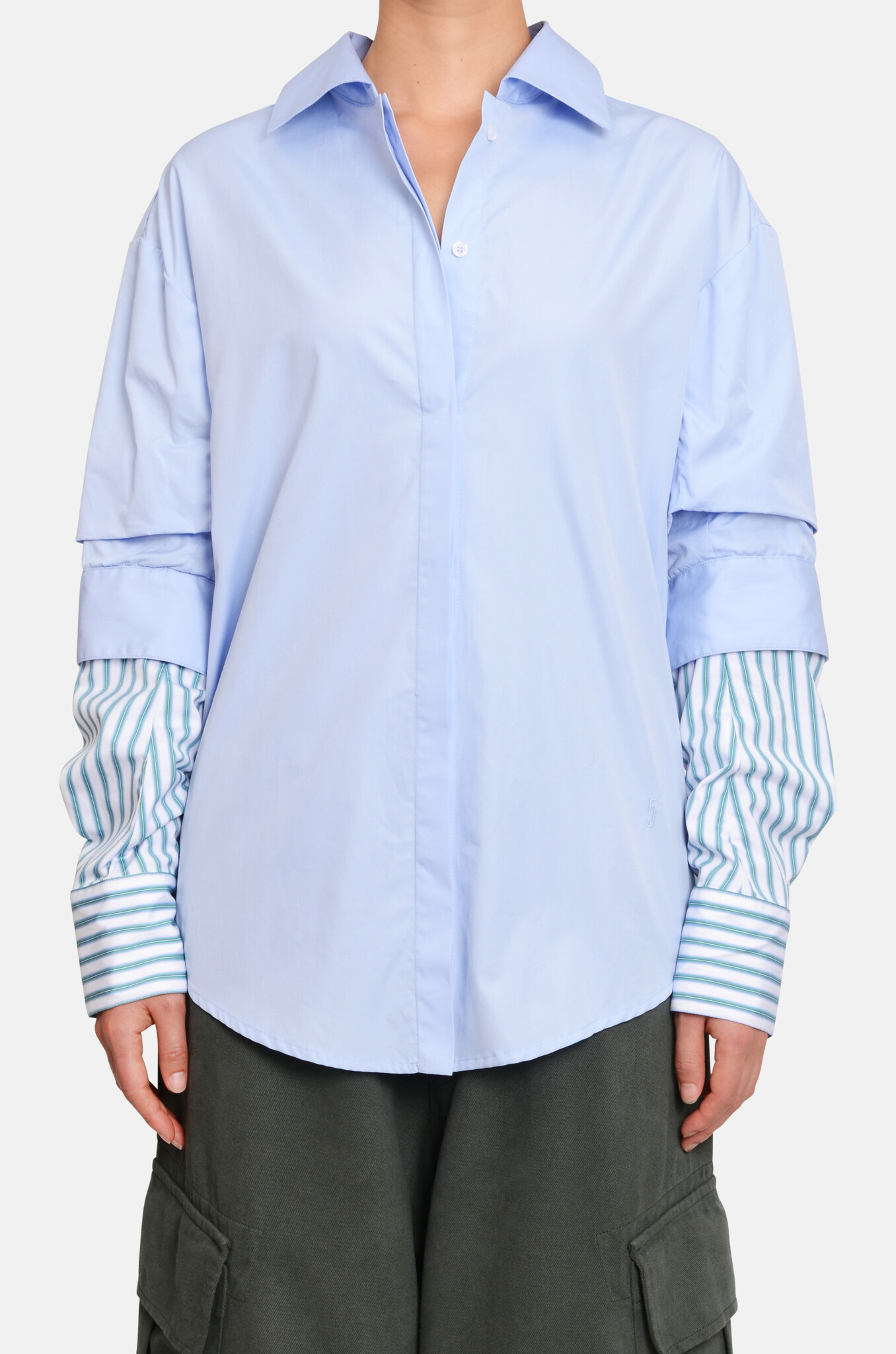 Cosmo Shirt in Light Blue Green Stripes-1