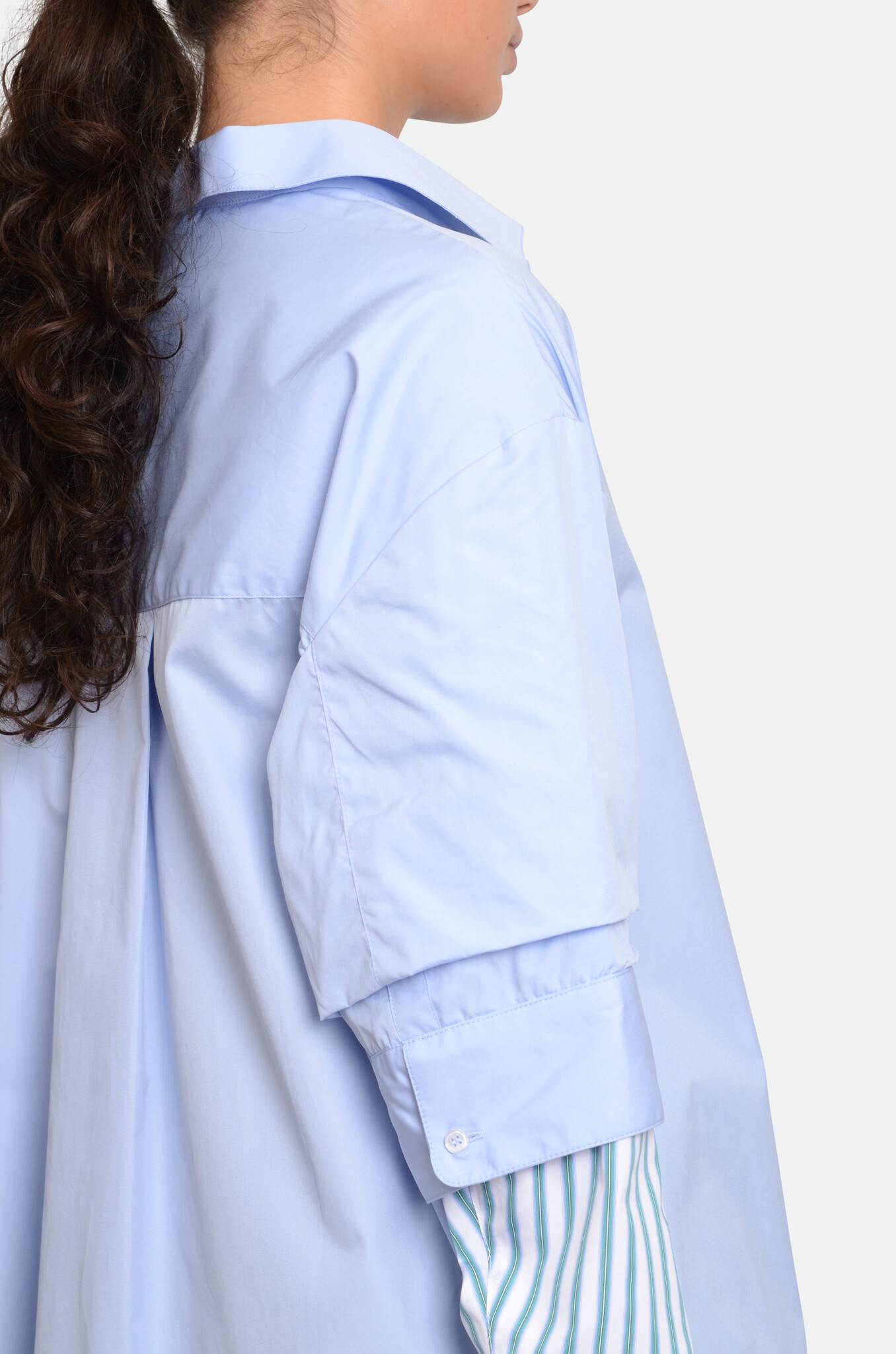 Cosmo Shirt in Light Blue Green Stripes-6