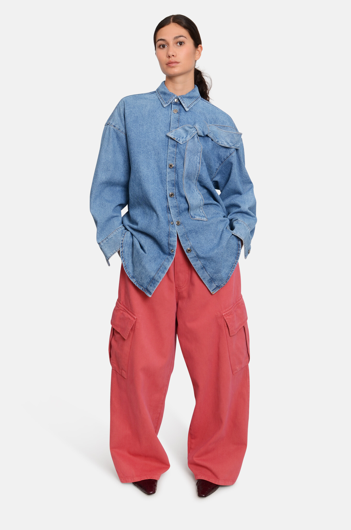 Denim Bow Over Shirt-2