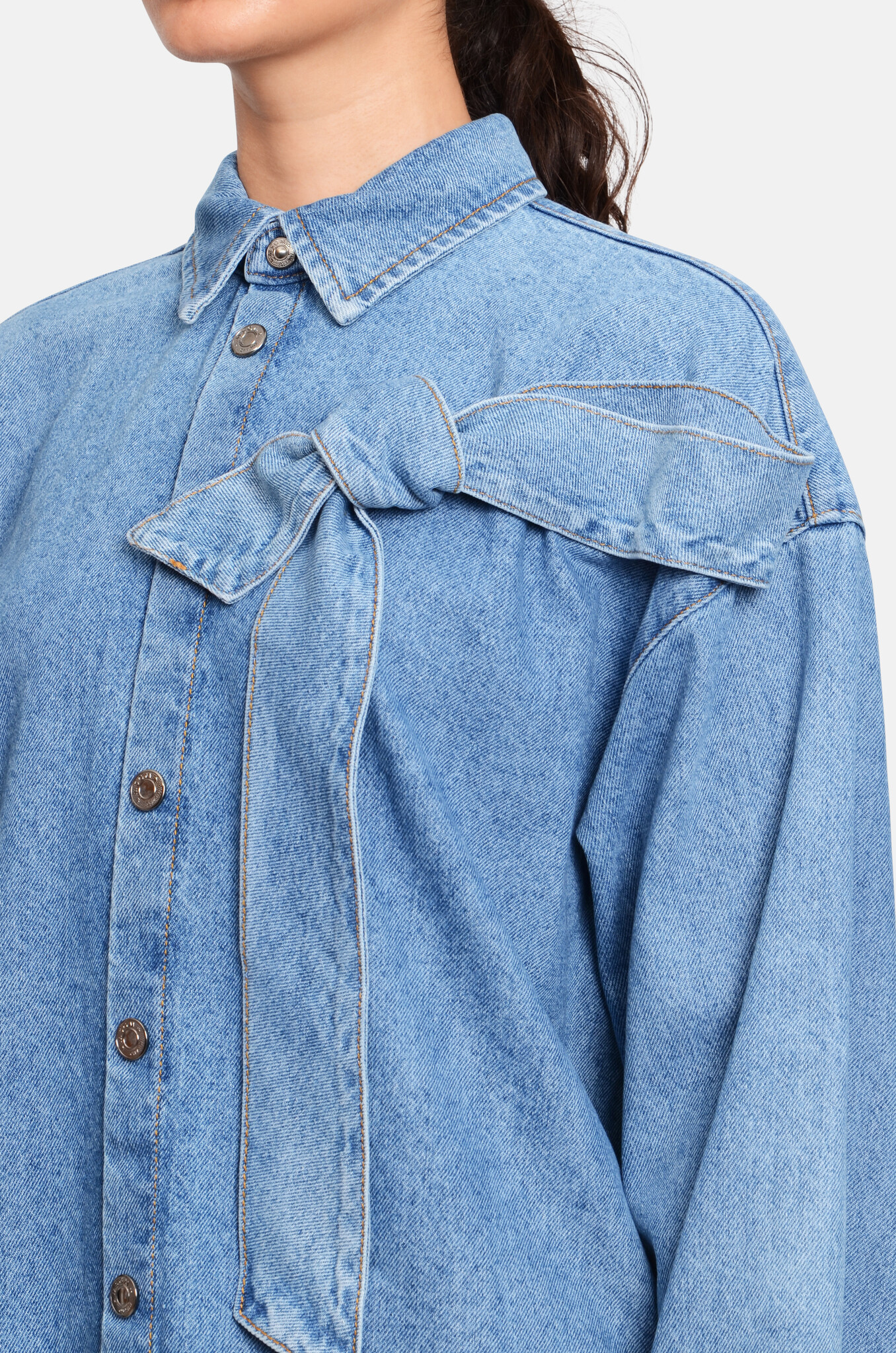 Denim Bow Over Shirt-5