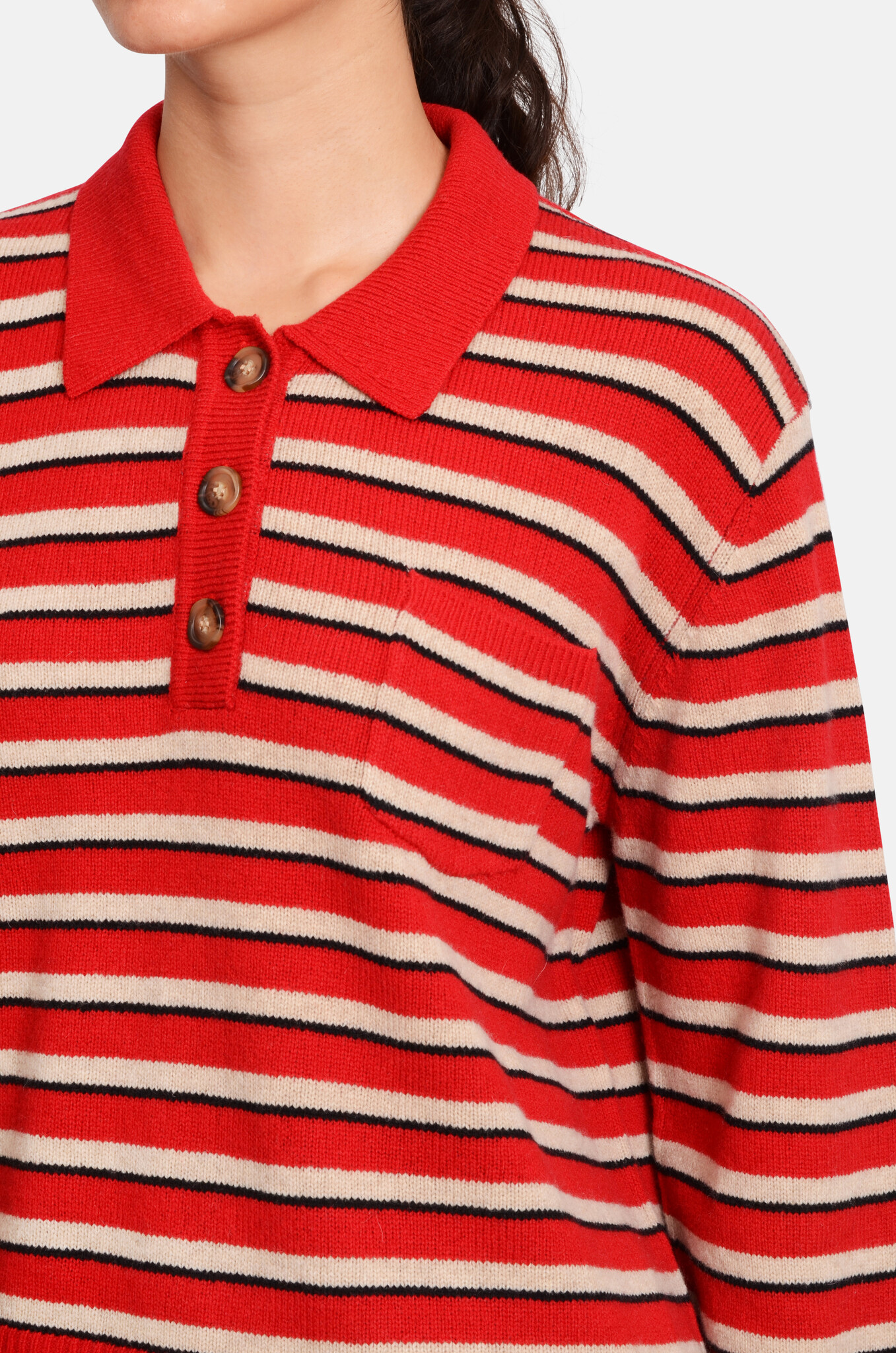 Cori Polo Knit in Cori Crimson Red Stripe-5