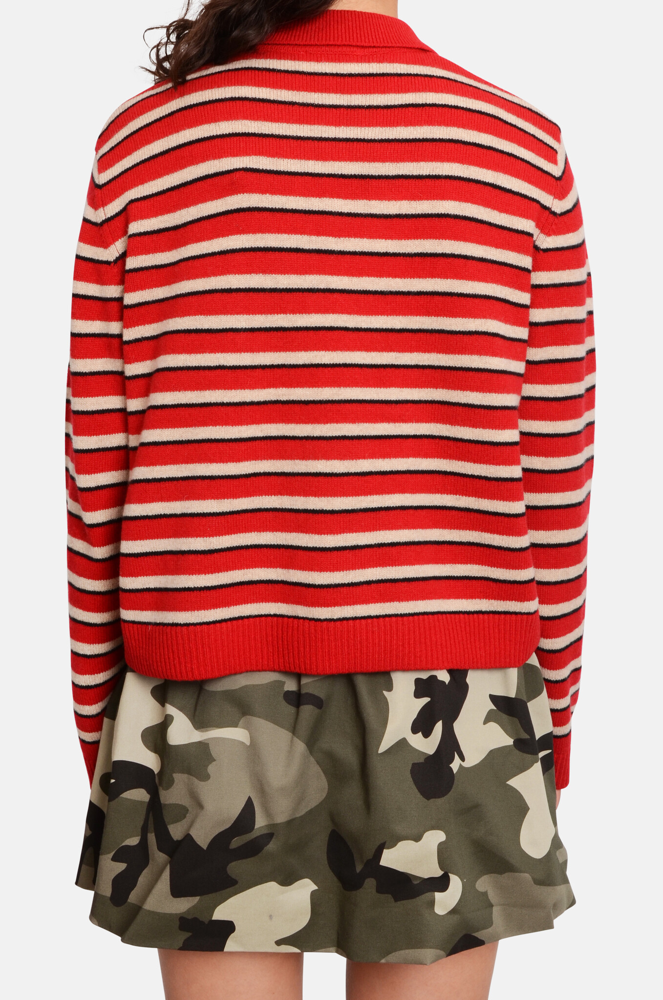 Cori Polo Knit in Cori Crimson Red Stripe-4