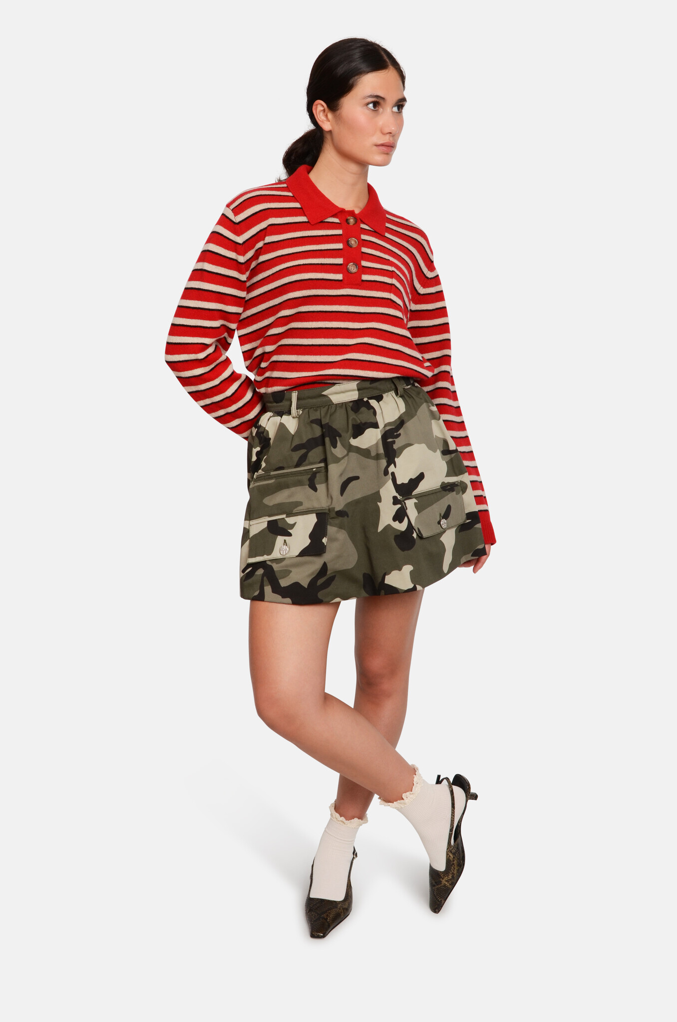 Cori Polo Knit in Cori Crimson Red Stripe-2