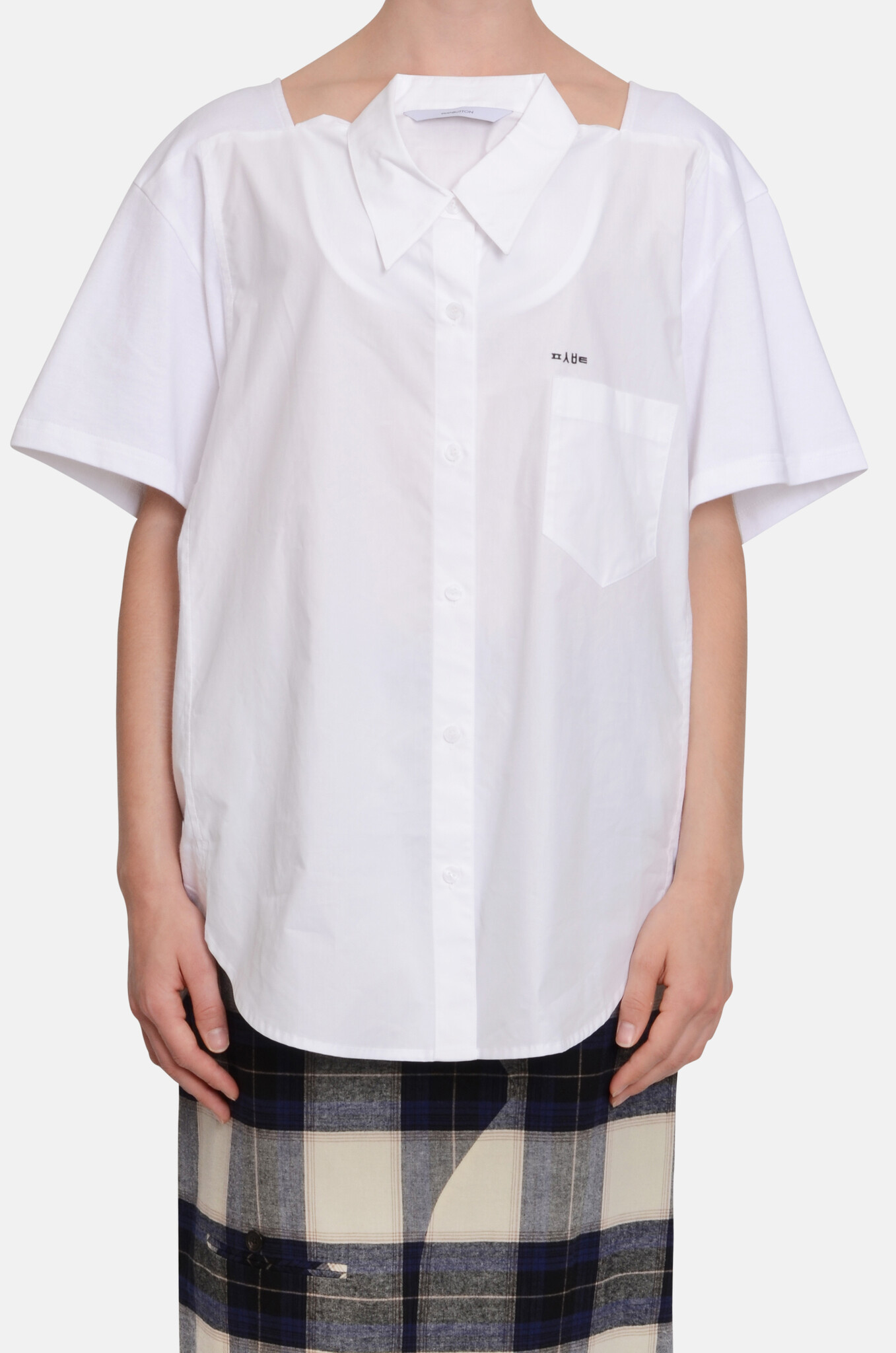 White Movable Collar Halfsleeve Shirt-1