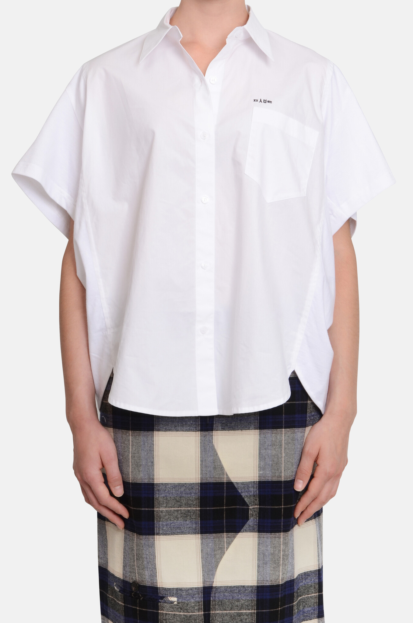 White Movable Collar Halfsleeve Shirt-5