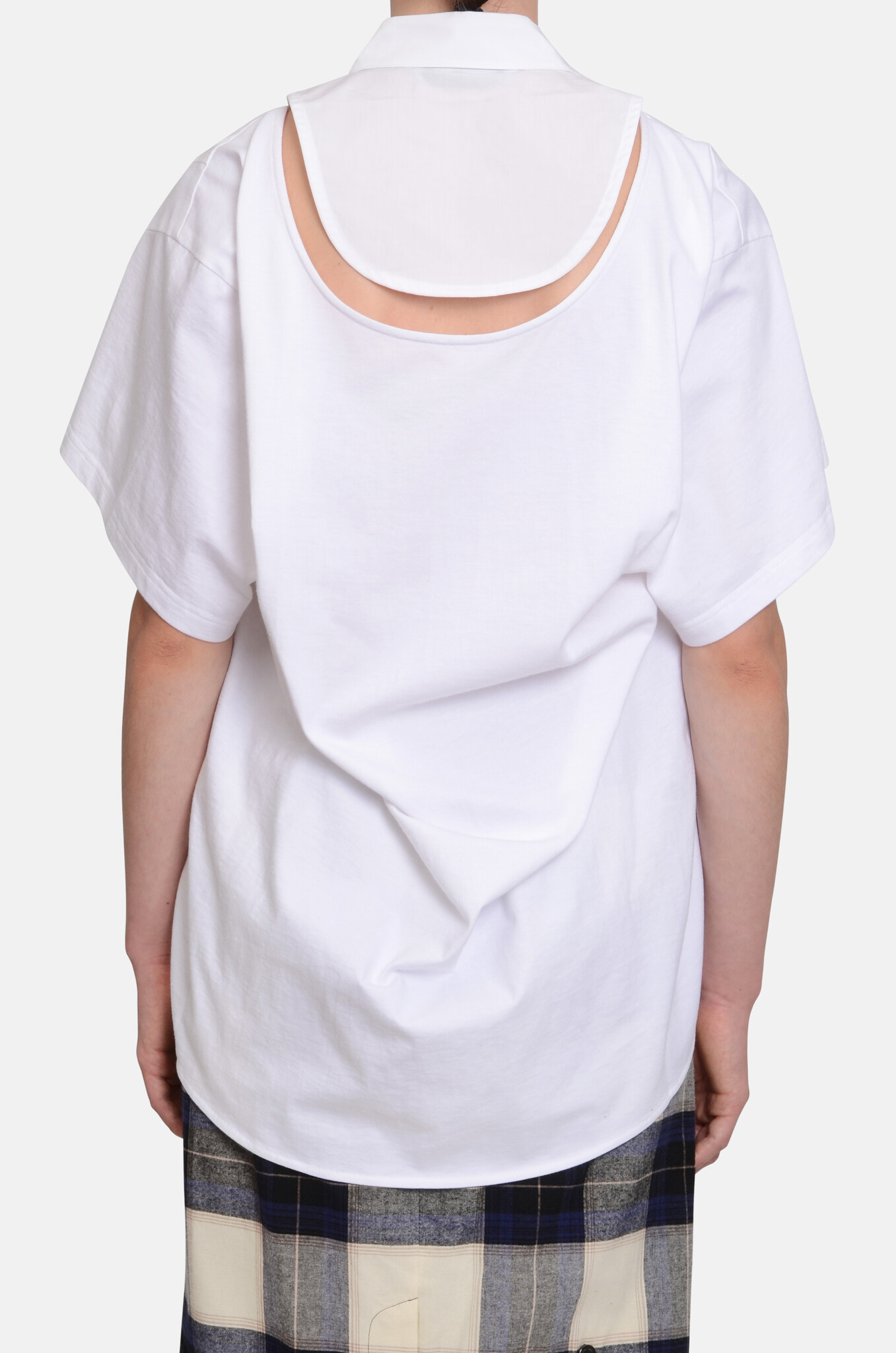 White Movable Collar Halfsleeve Shirt-6