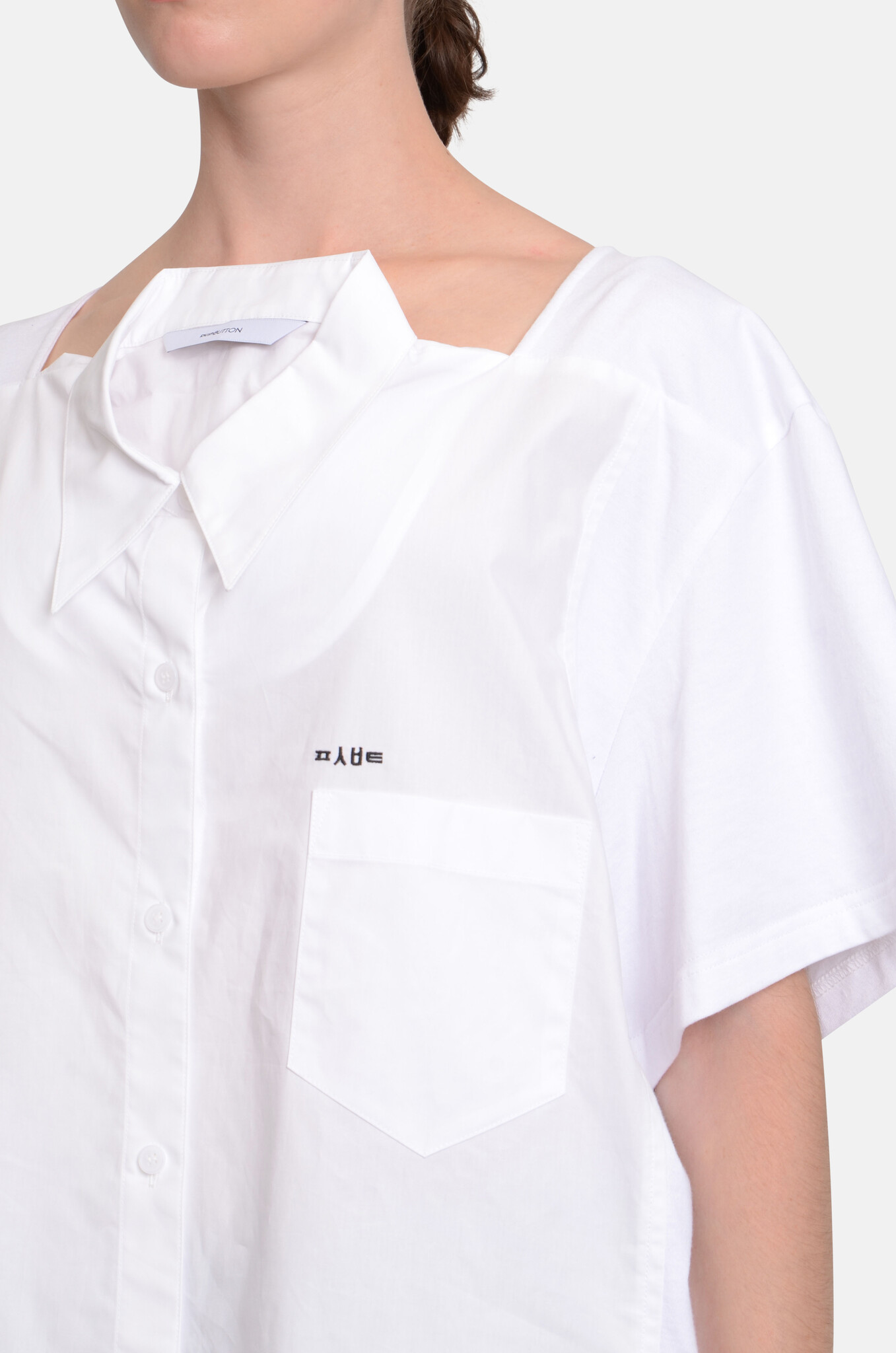 White Movable Collar Halfsleeve Shirt-7