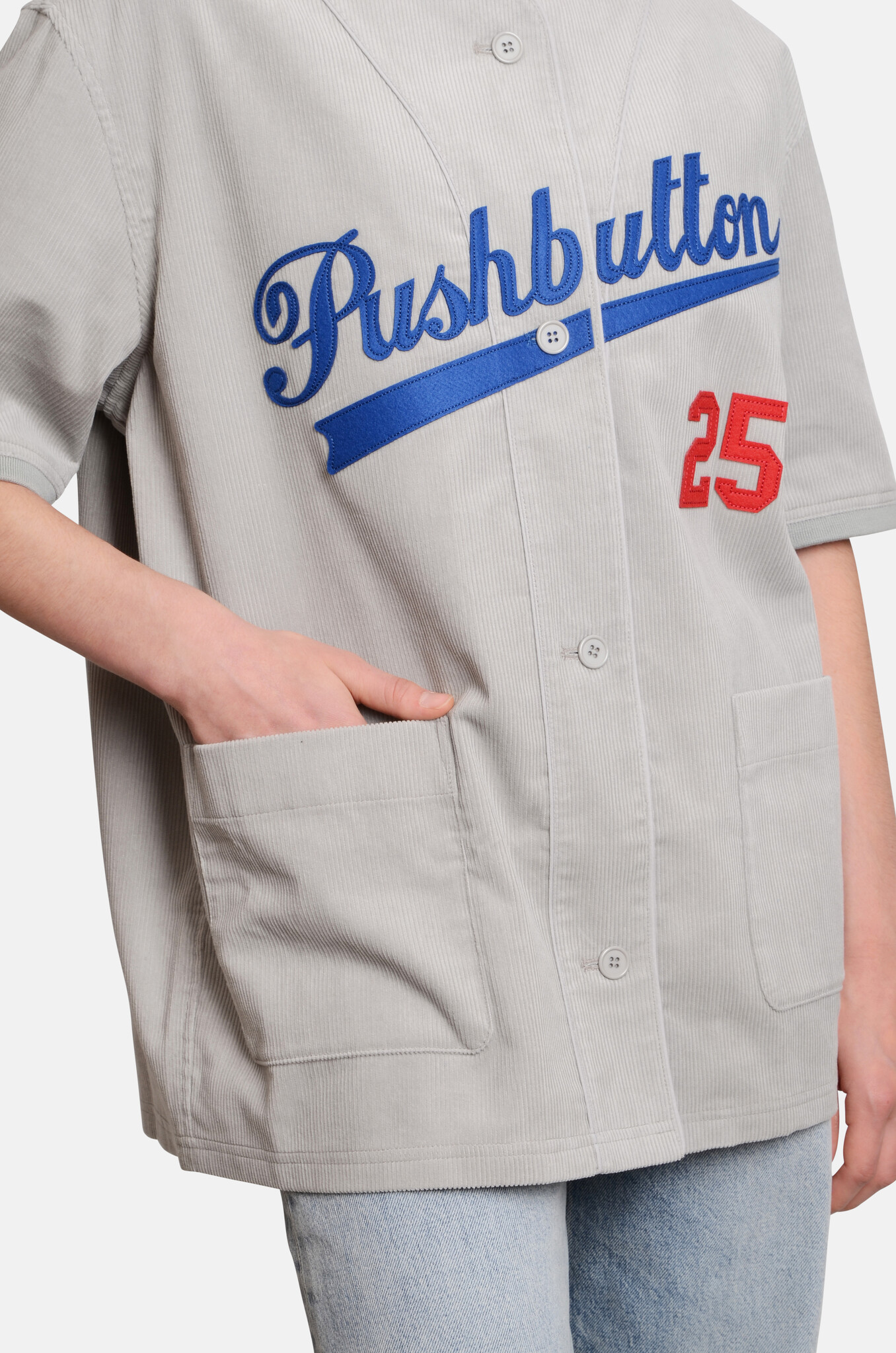 Grey Corduroy Baseball Shirt-5