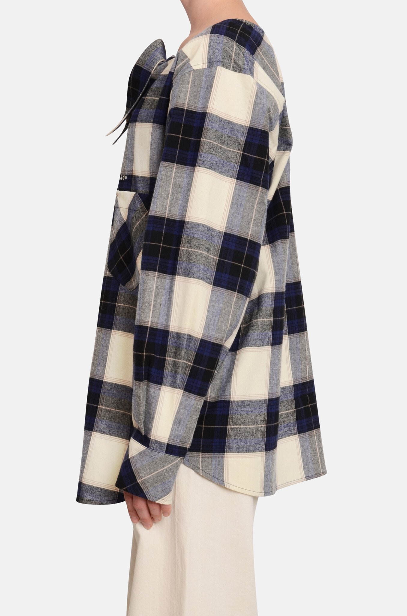 Navy Check Movable Collar Shirt-3