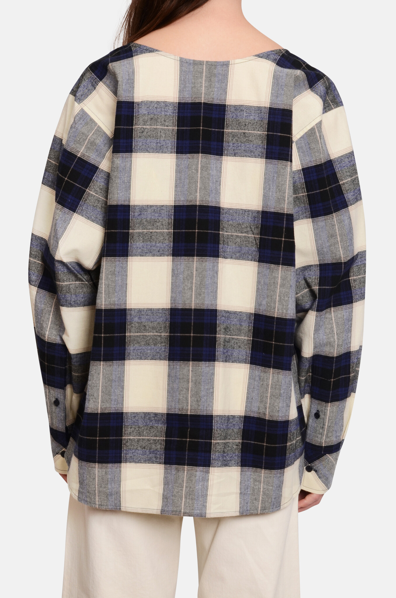 Navy Check Movable Collar Shirt-4