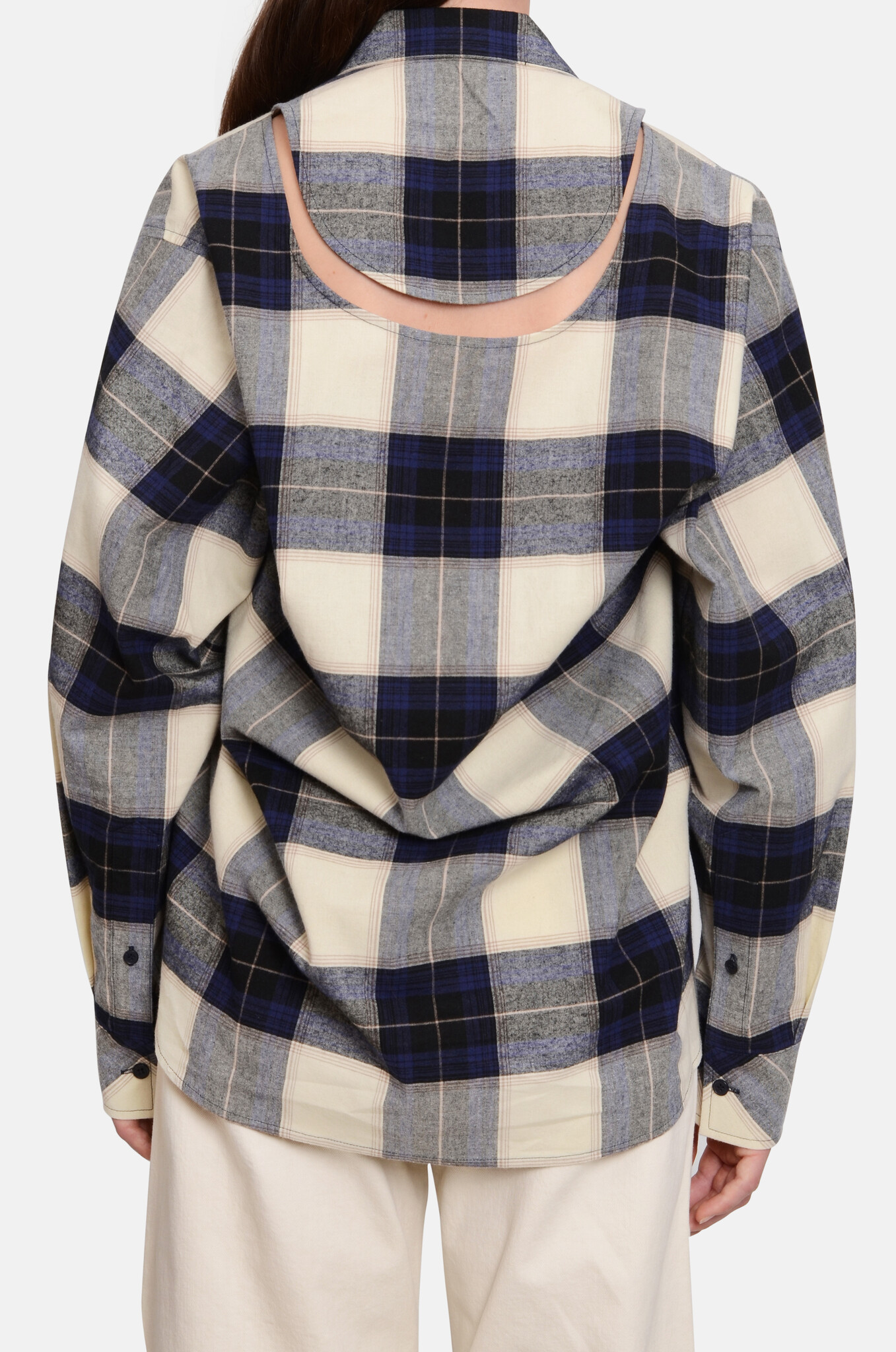 Navy Check Movable Collar Shirt-6
