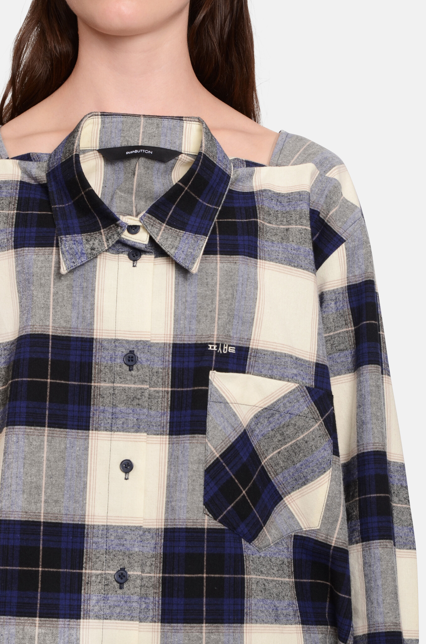Navy Check Movable Collar Shirt-7