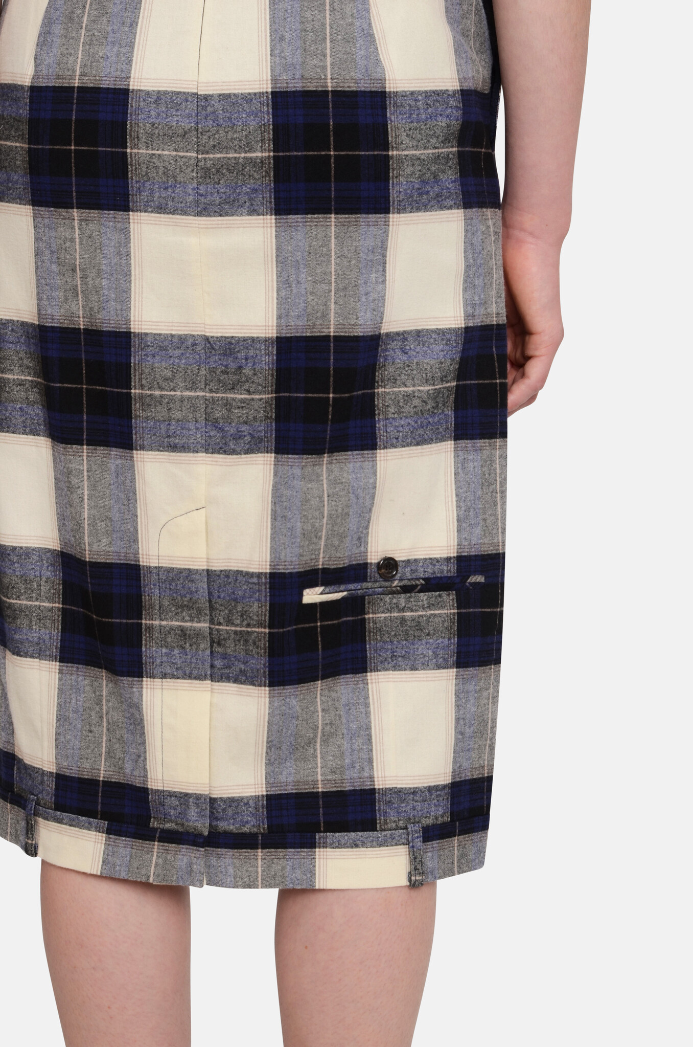Navy Check Trousers Upside Down Midi Skirt-6