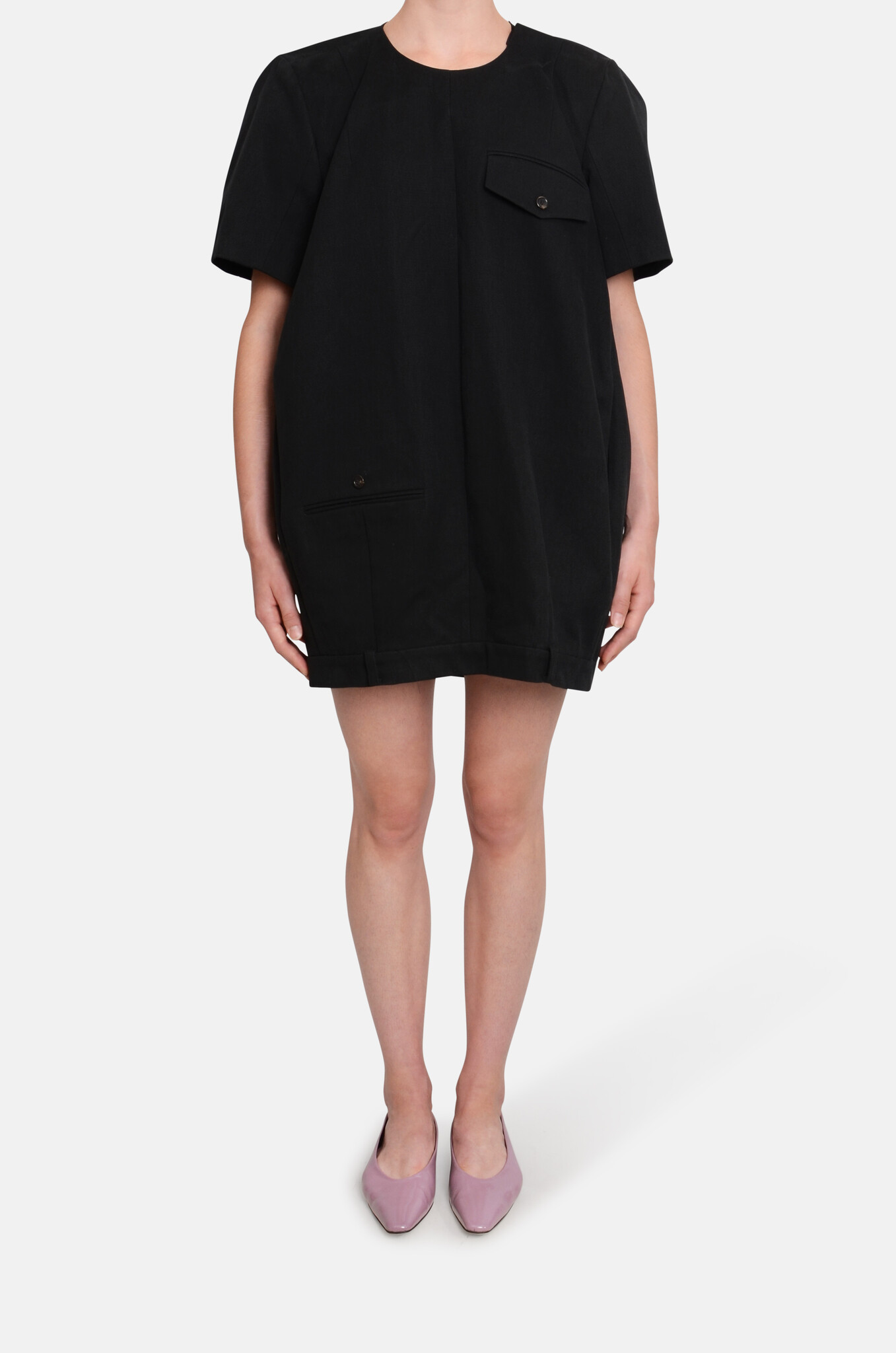 Black Trouser Detail Puff Mini Dress-1
