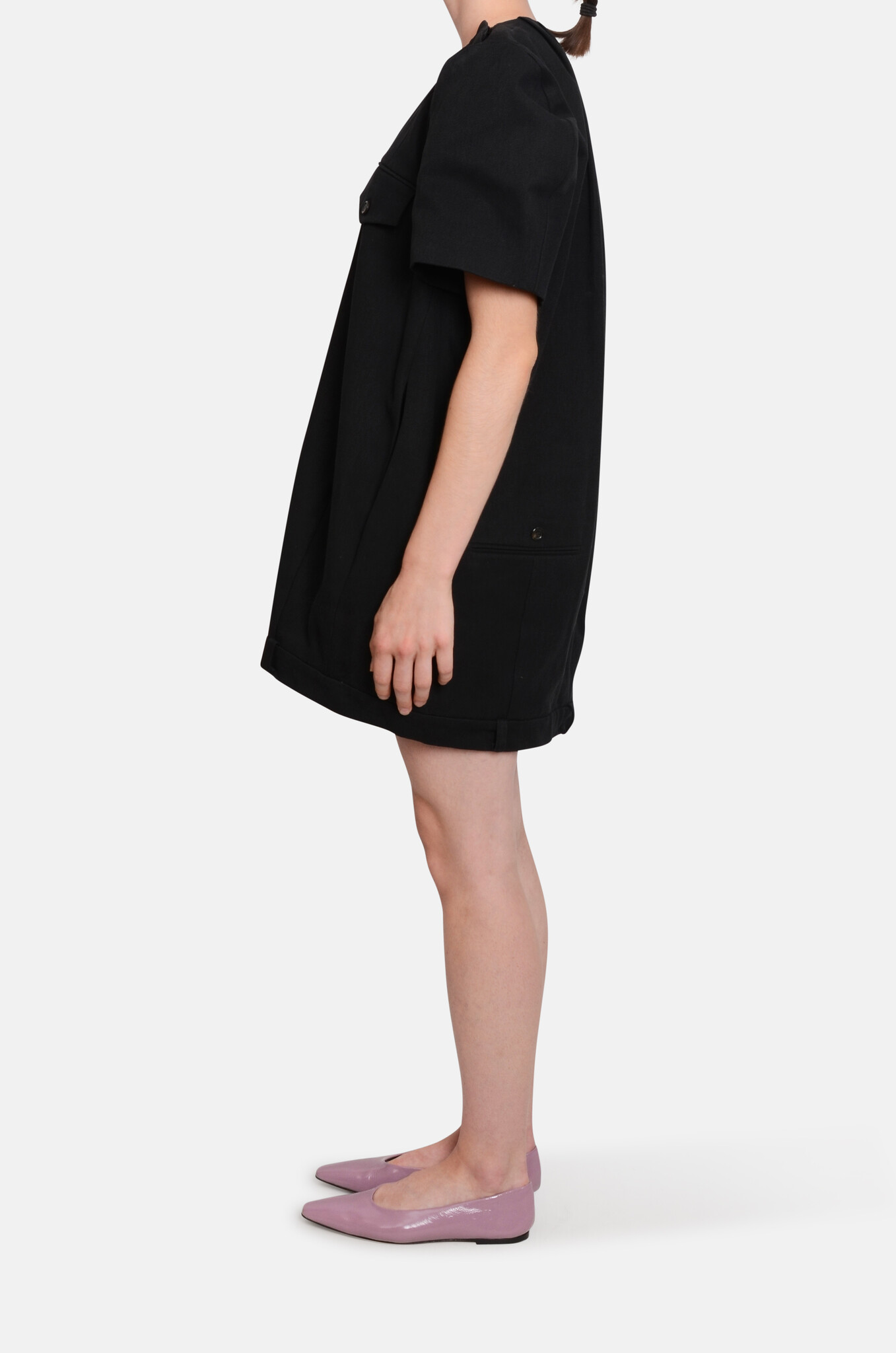 Black Trouser Detail Puff Mini Dress-3