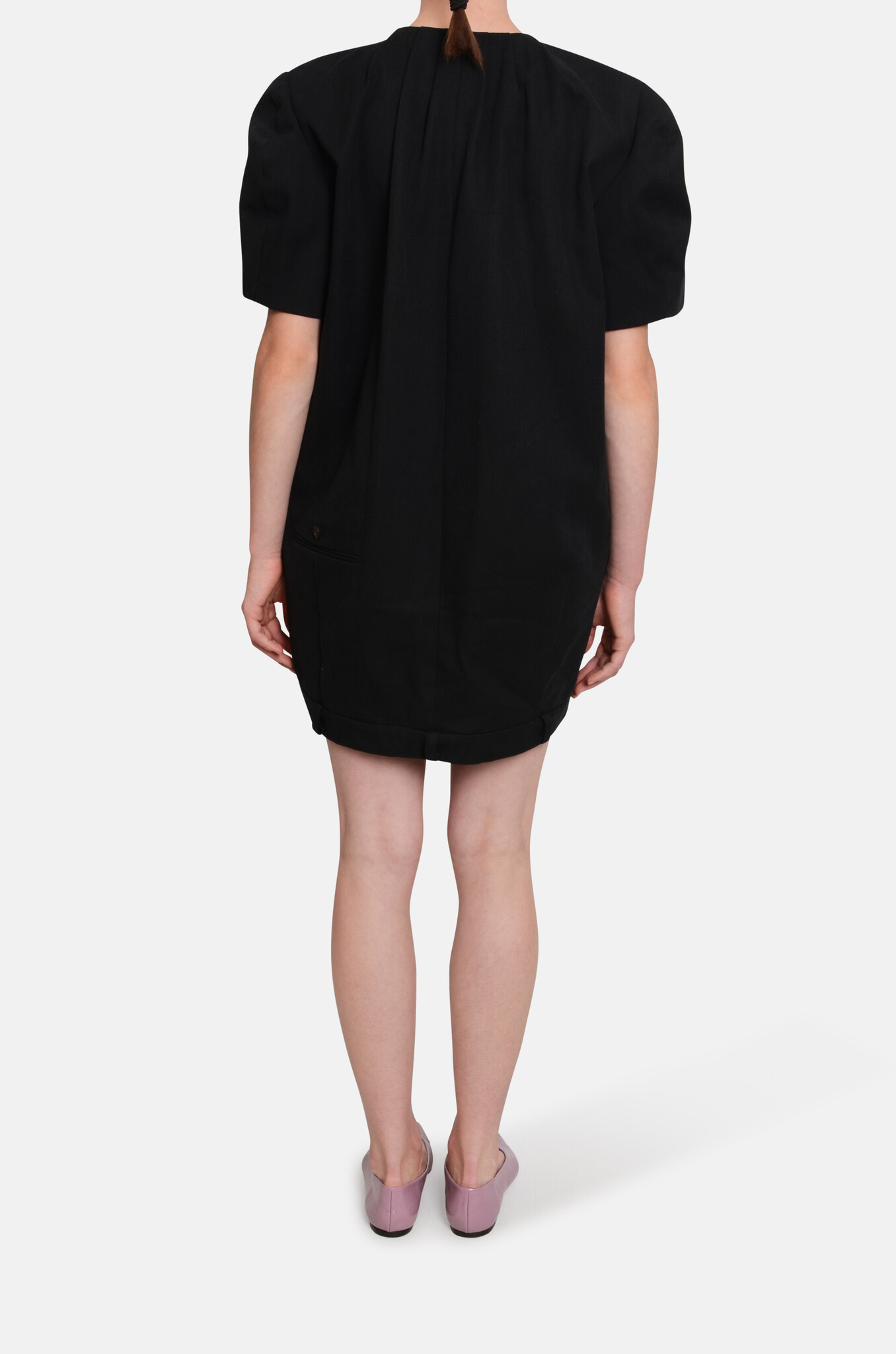 Black Trouser Detail Puff Mini Dress-4