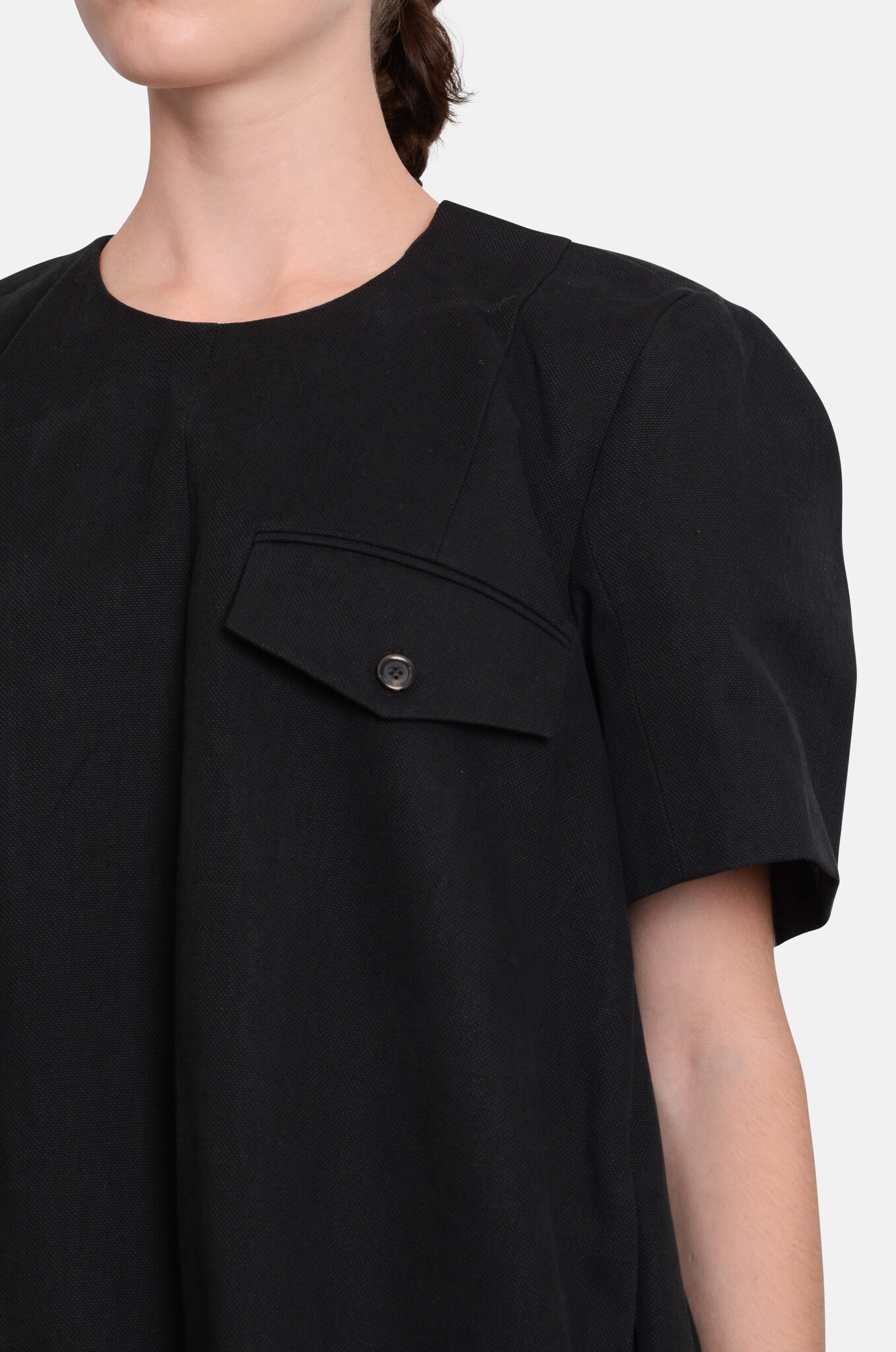 Black Trouser Detail Puff Mini Dress-5