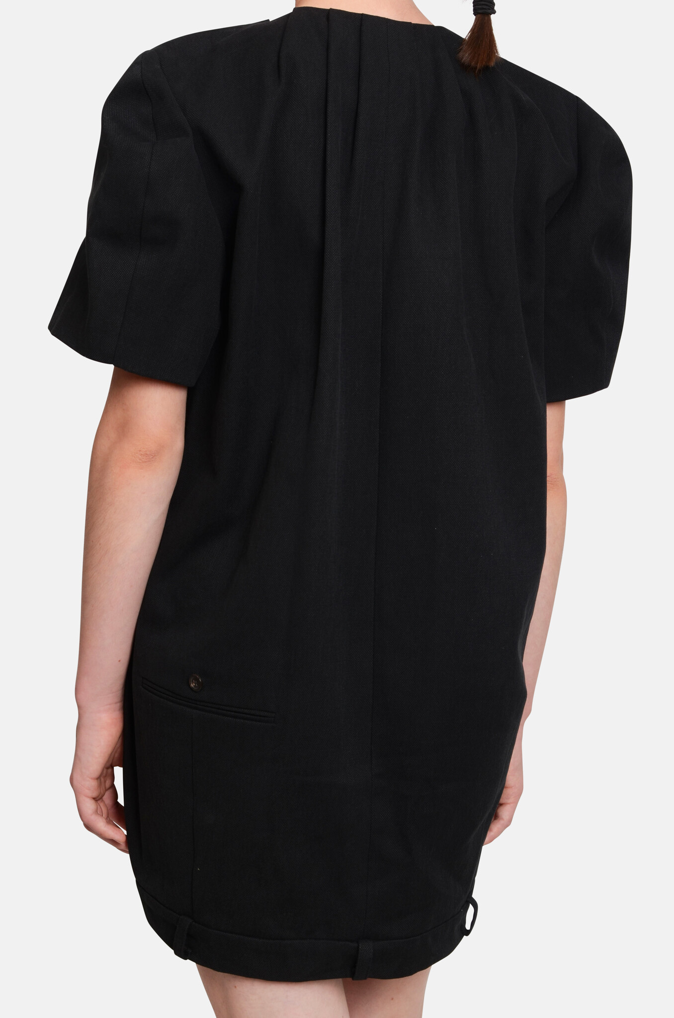 Black Trouser Detail Puff Mini Dress-7
