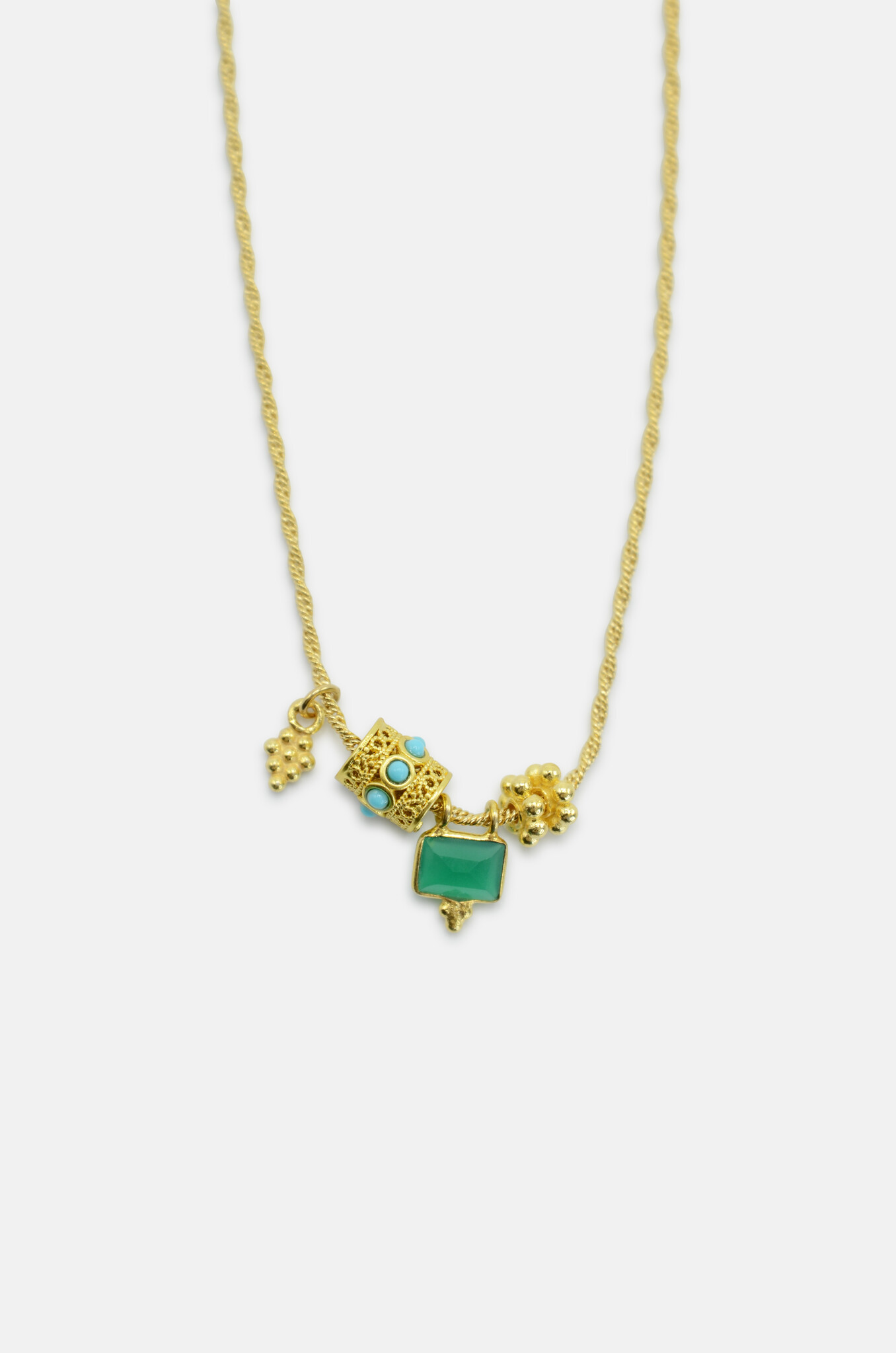Multicharm Green Agate Byzantine Necklace-2