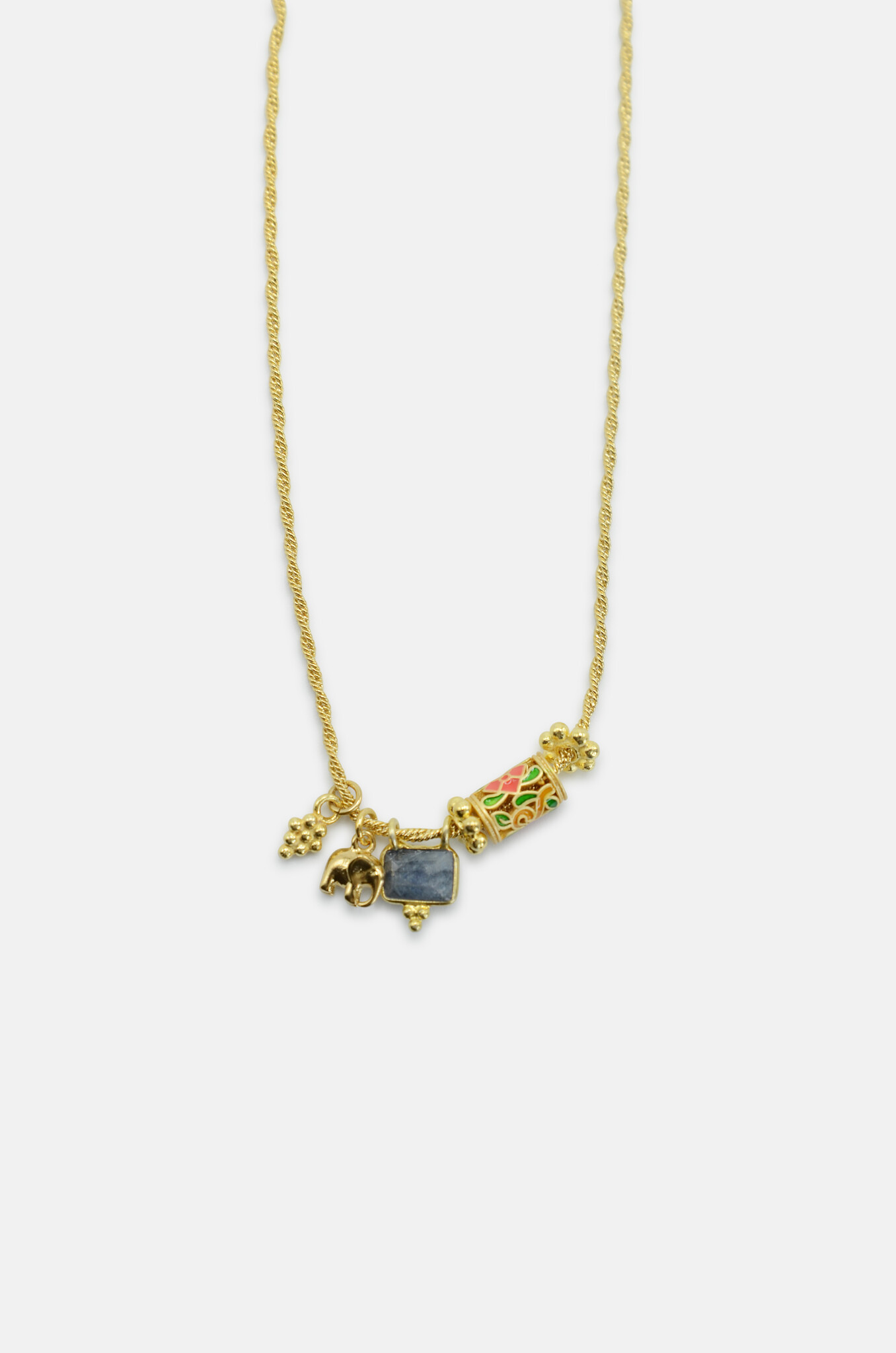 Multicharm Elephant Cloisonné Necklace-2