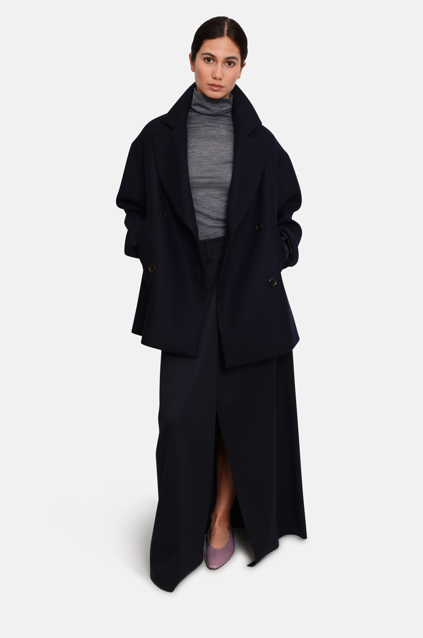 Double-Breasted Pea Coat in Night-2