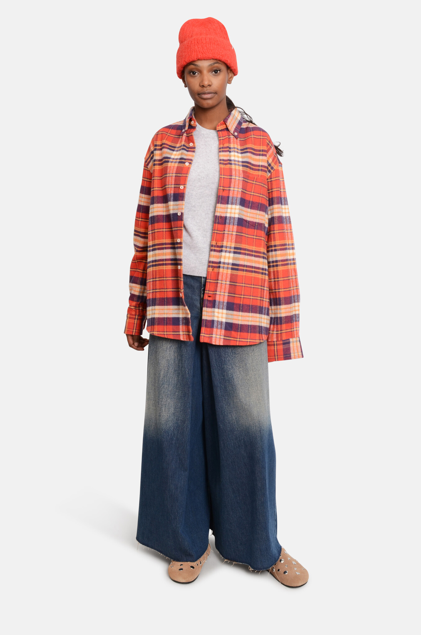 Check Flannel Shirt in Orange-2