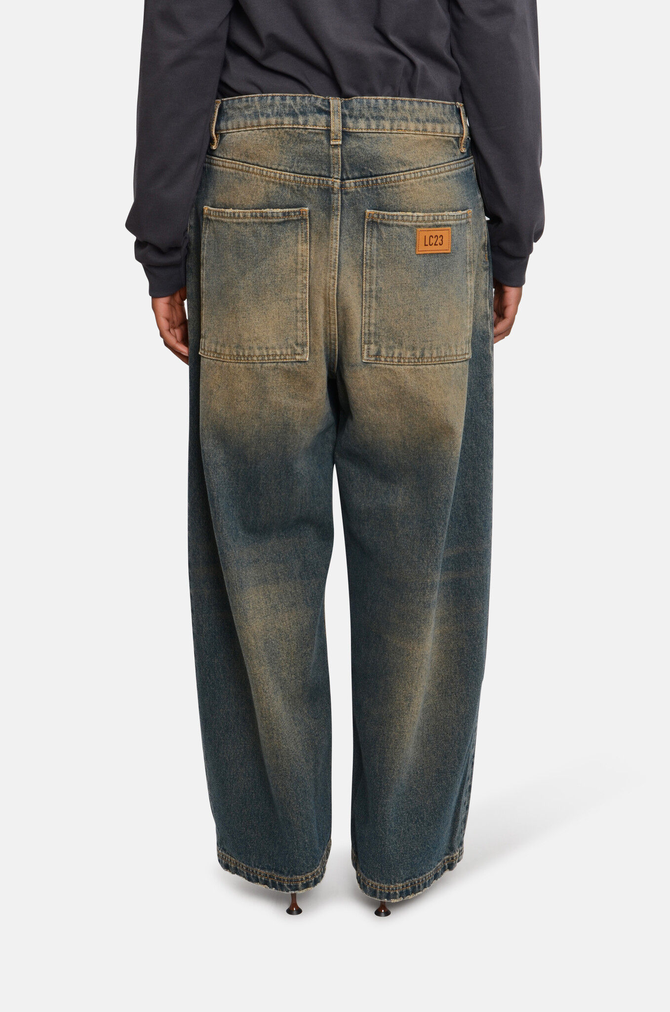 Wide Denim Trousers in Blue Brown-4