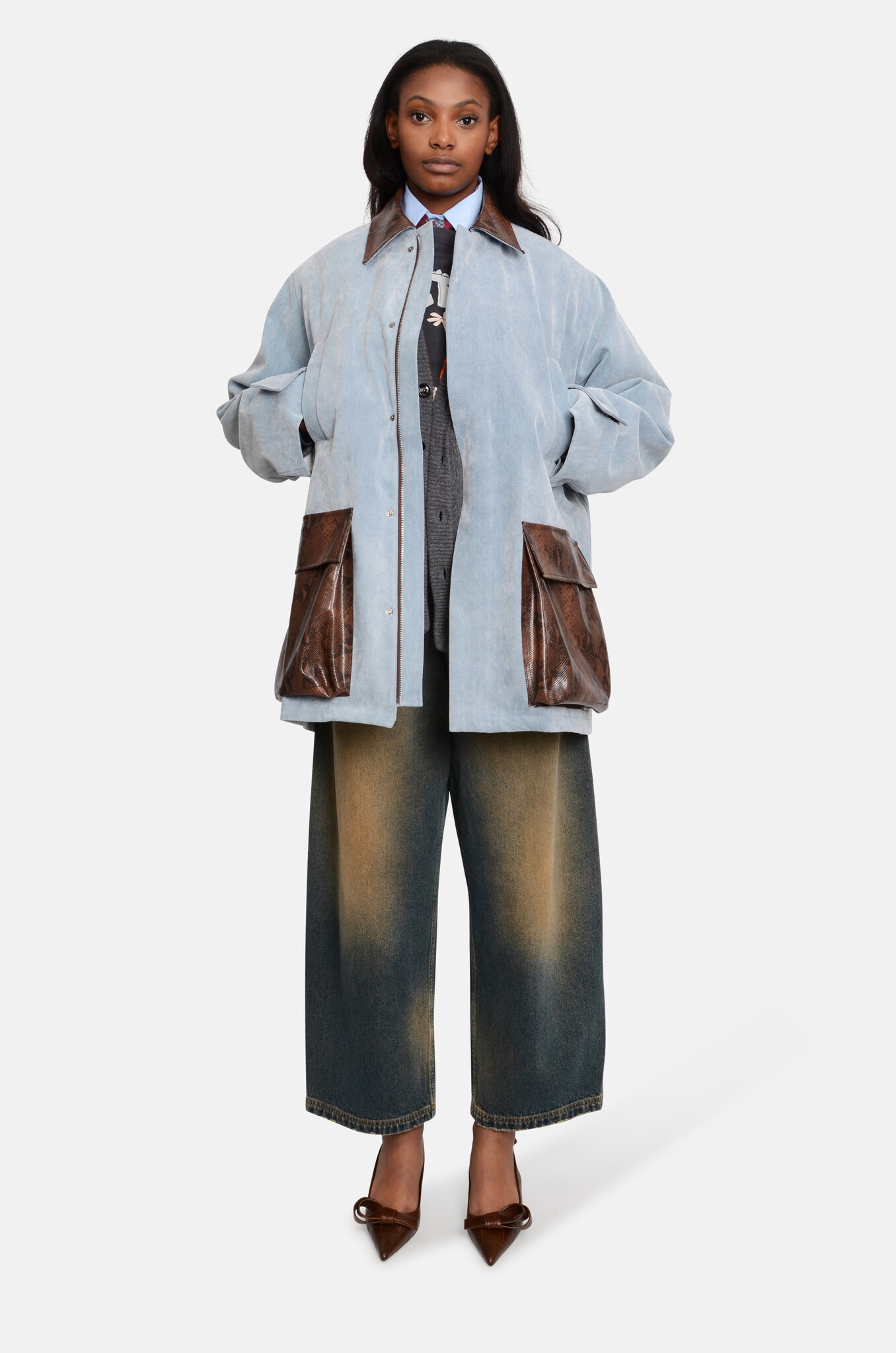 Wide Denim Trousers in Blue Brown-6