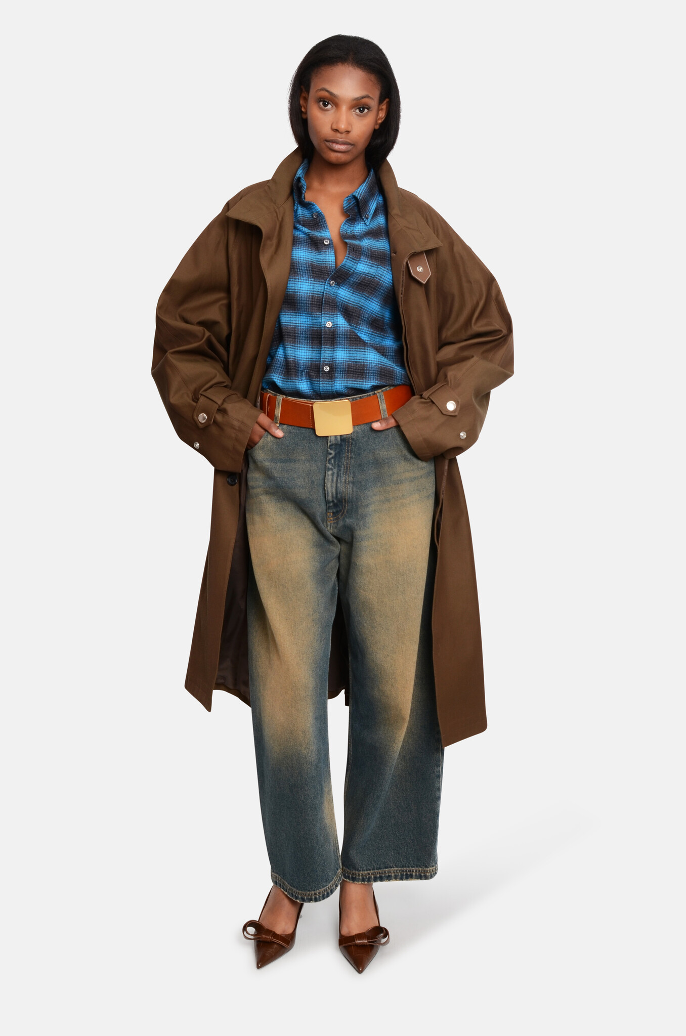 Wide Denim Trousers in Blue Brown-2