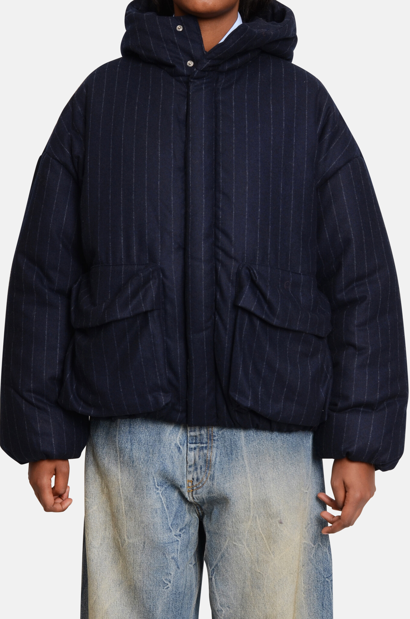 Gessato Flanel Down Jacket Navy-1