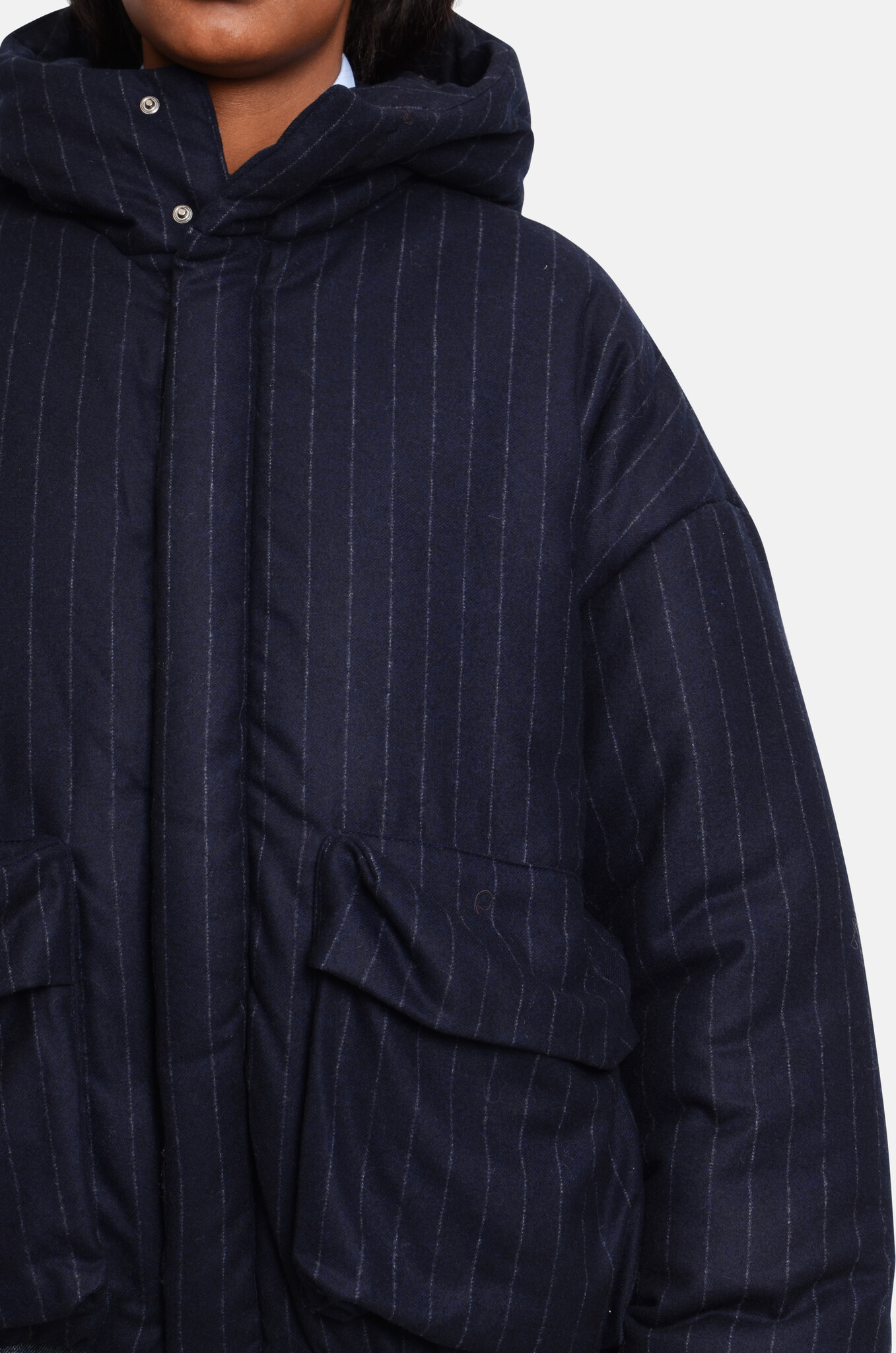 Gessato Flanel Down Jacket Navy-5