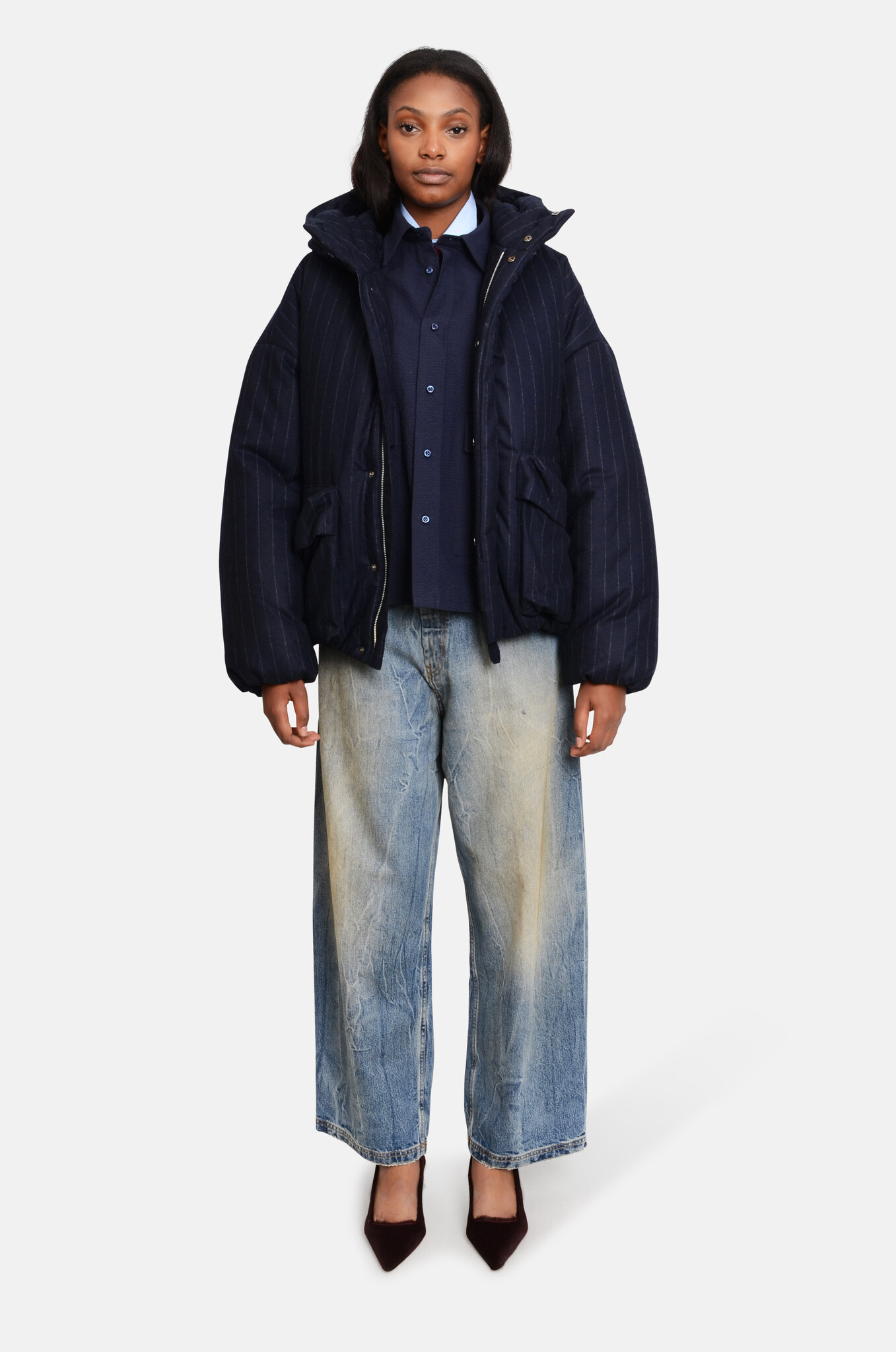 Gessato Flanel Down Jacket Navy-2