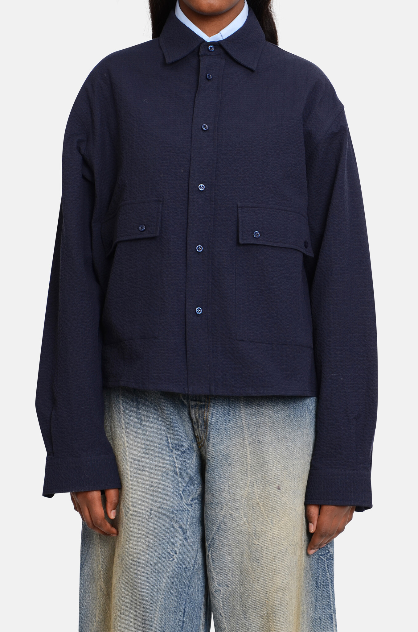 Boxy Ripstop Shirt in Navy-1