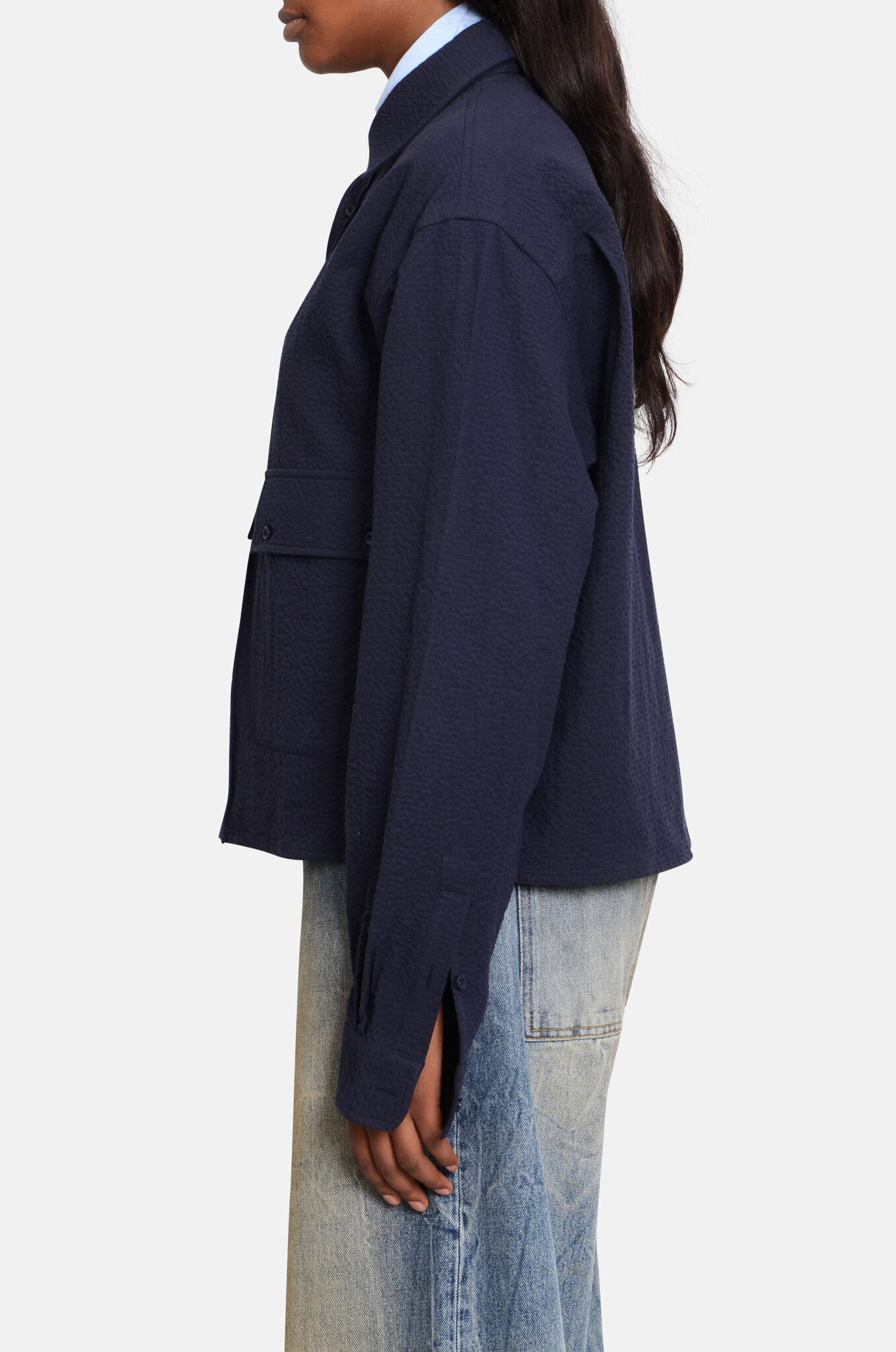 Boxy Ripstop Shirt in Navy-3