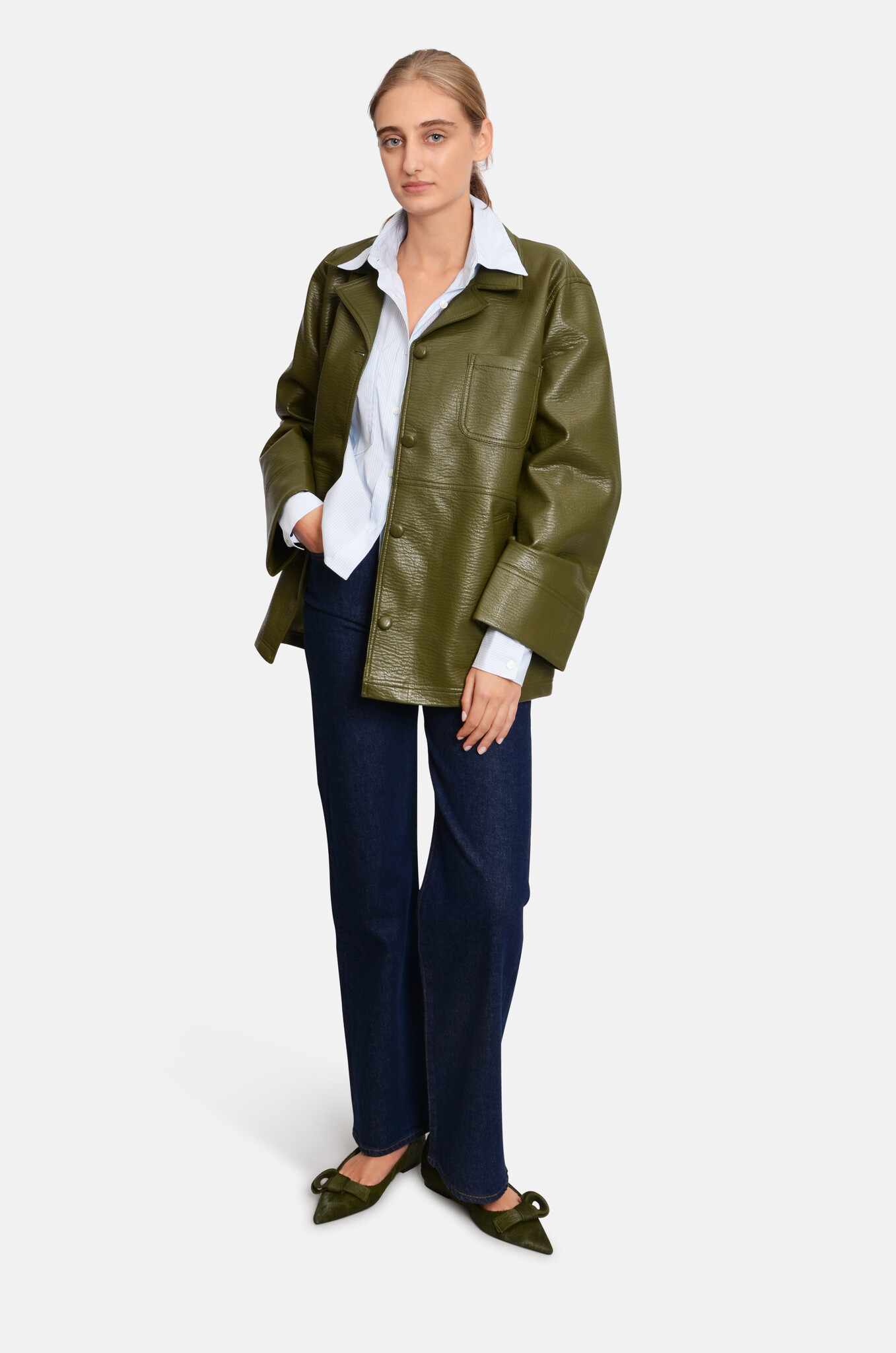 Cropped Front Oversized Shirt Nordic Blue-2