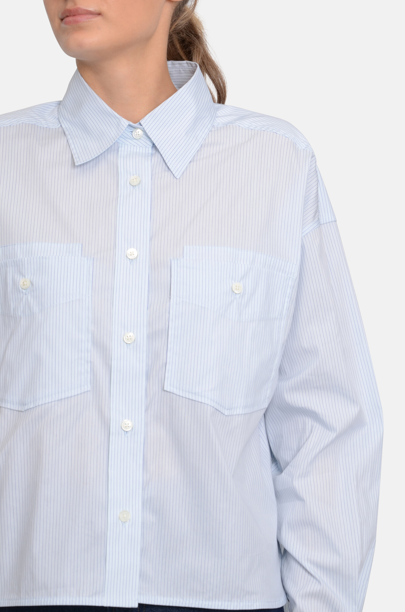 Cropped Front Oversized Shirt Nordic Blue-5