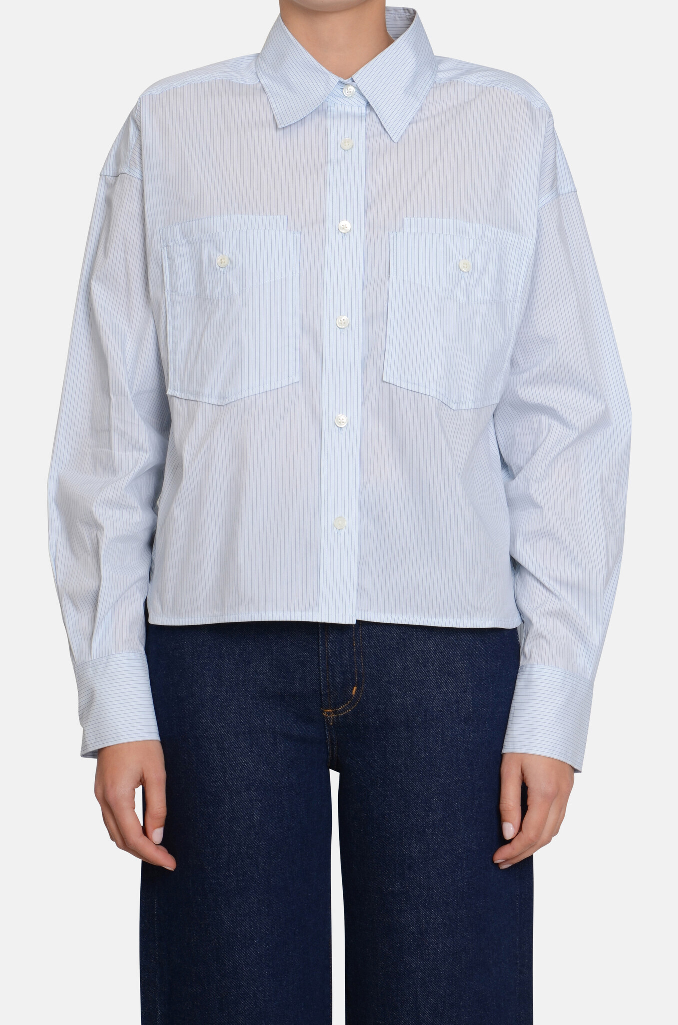 Cropped Front Oversized Shirt Nordic Blue-1