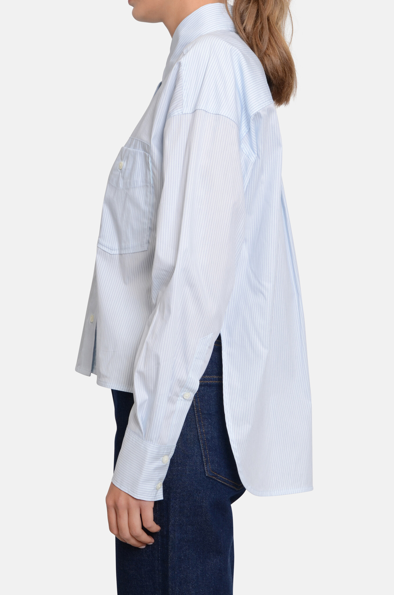 Cropped Front Oversized Shirt Nordic Blue-3