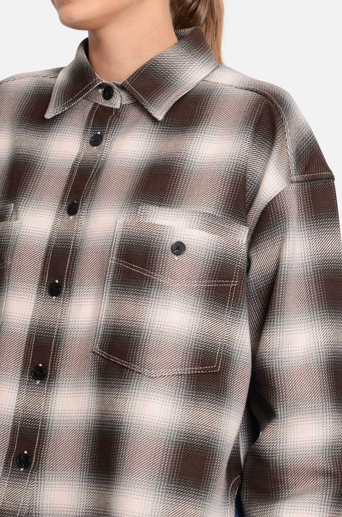 Cropped Front Oversized Shirt Check-5