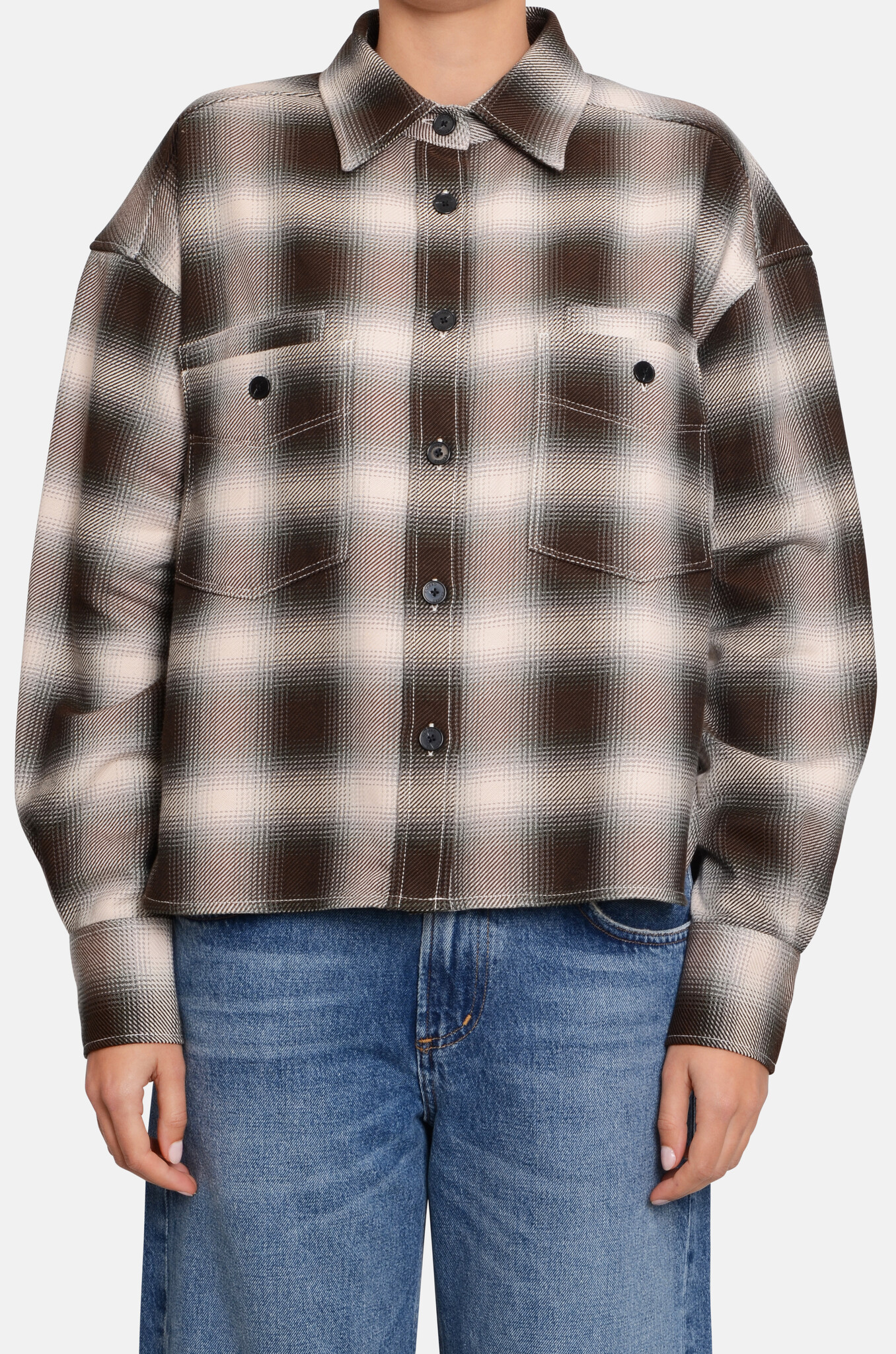 Cropped Front Oversized Shirt Check-1