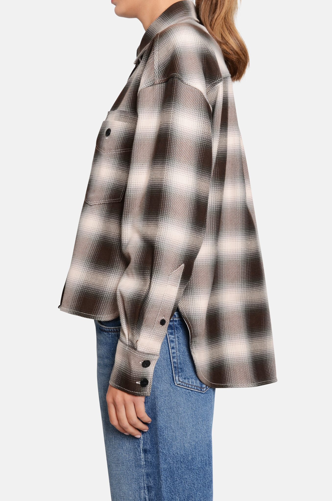Cropped Front Oversized Shirt Check-3