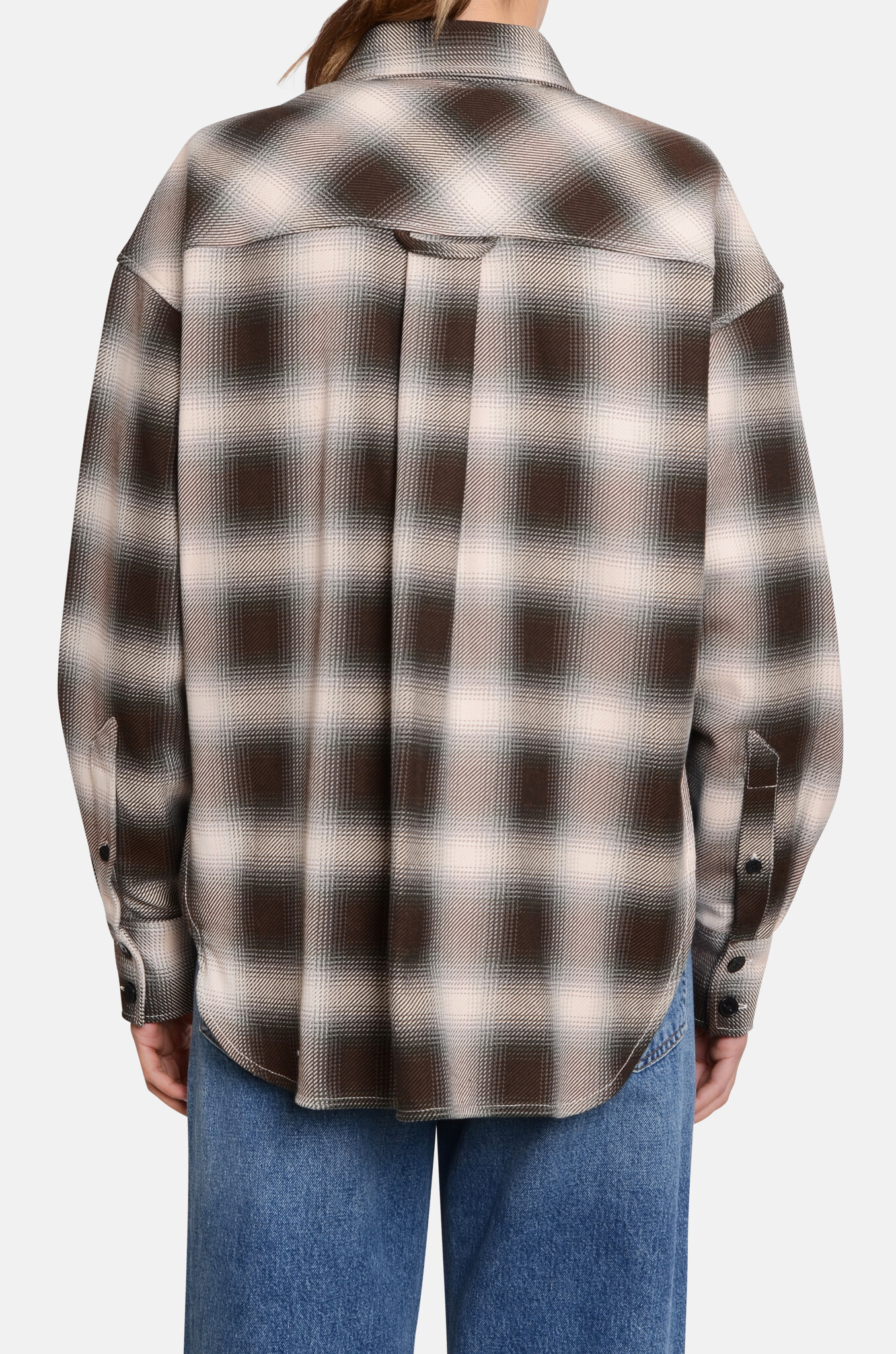 Cropped Front Oversized Shirt Check-4