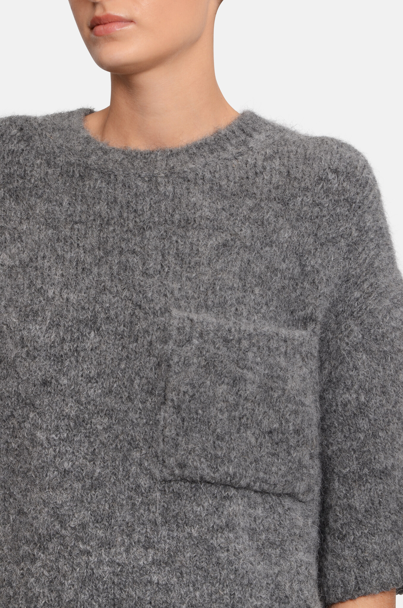 Short-Sleeve Alpaca-mix Knit Grey-5