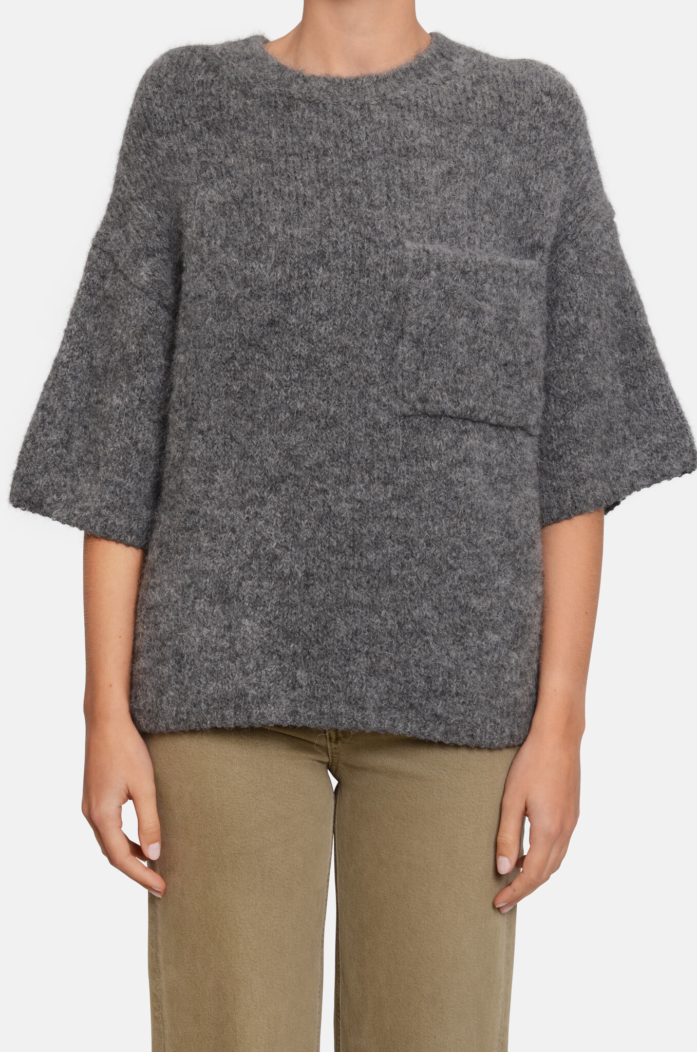 Short-Sleeve Alpaca-mix Knit Grey-1